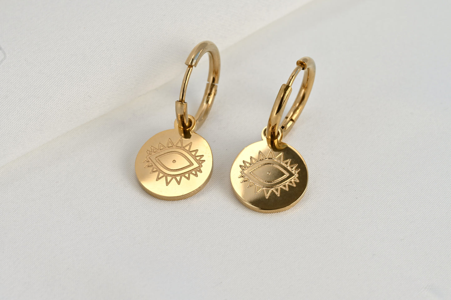 Evil Eye Coin Charm Hoops