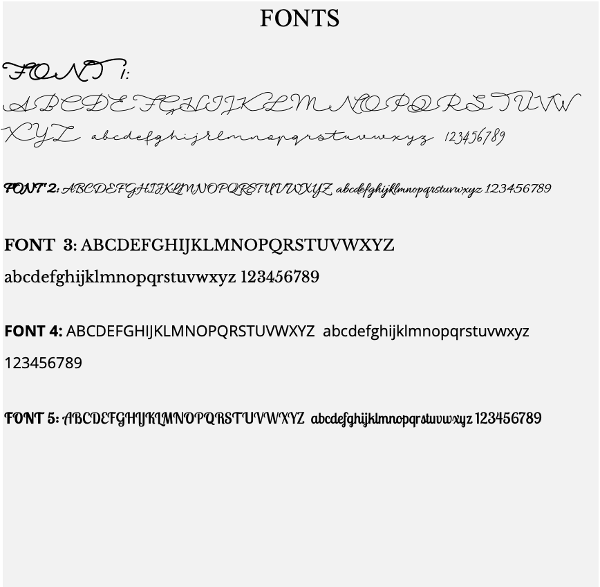 Comparison of five different fonts on a white background
