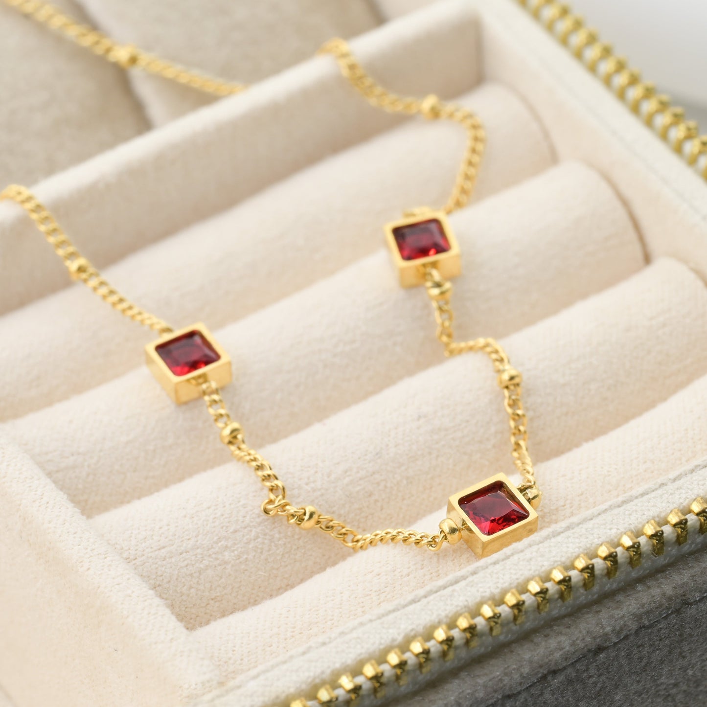 Garnet Diamond Necklace - January Birthstone Necklace