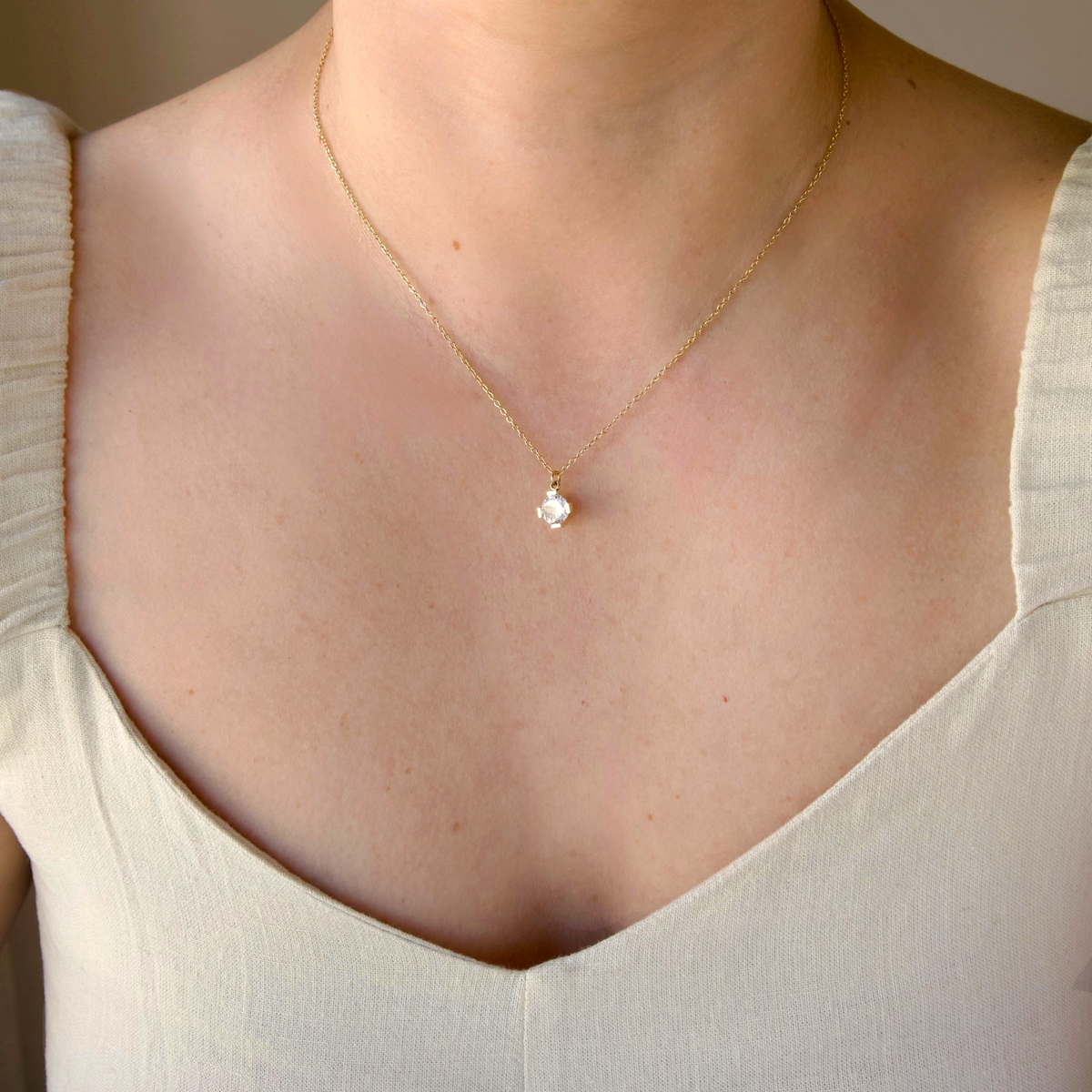 Round Solitaire Cubic Zirconia Necklace - Stainless Steel
