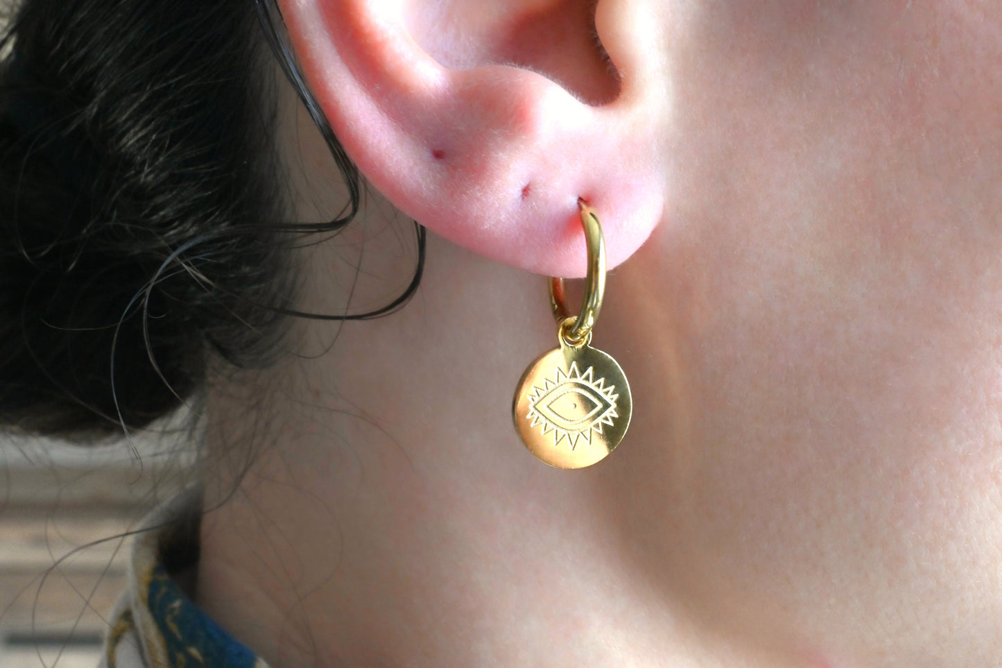 Evil Eye Coin Charm Hoops