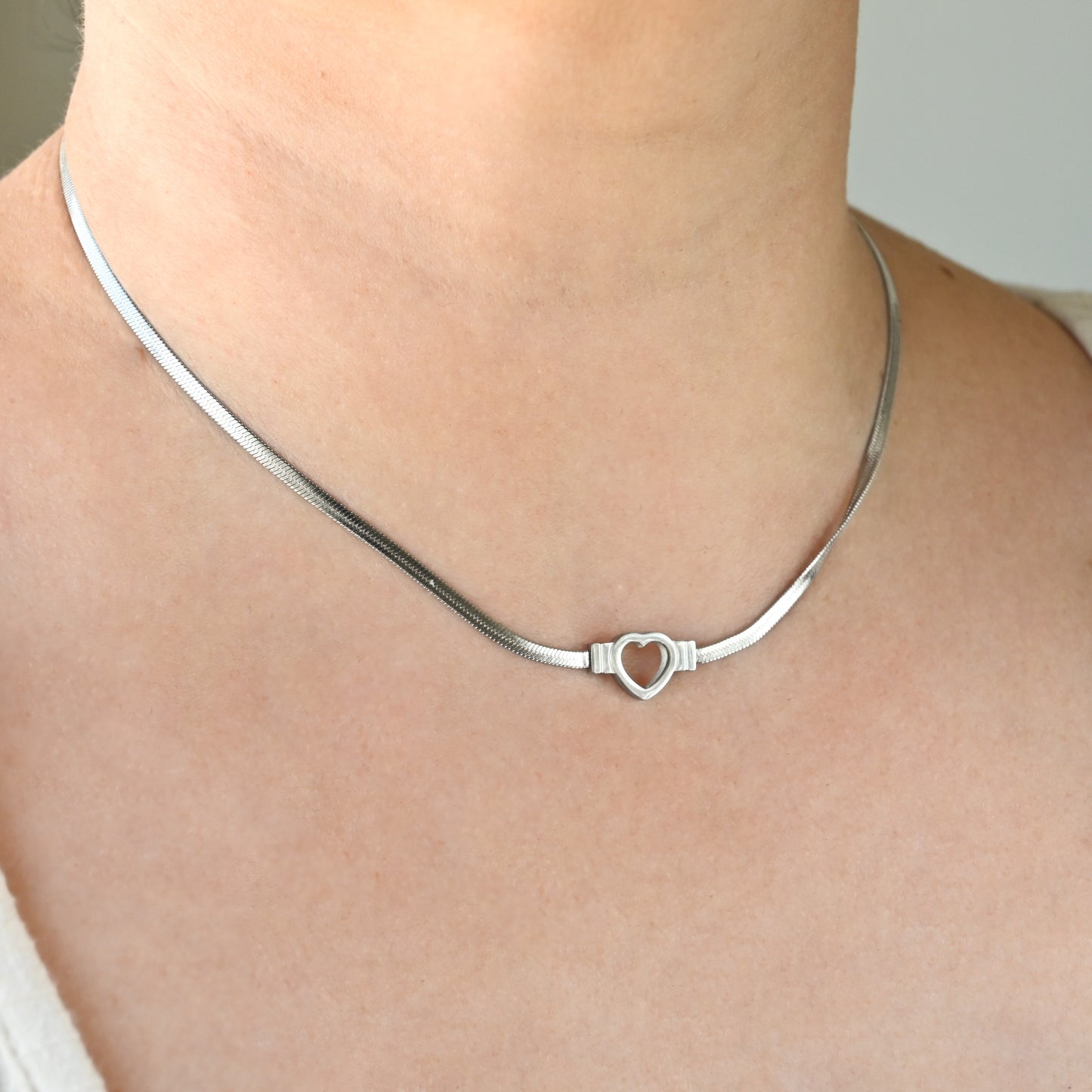 Medium Herringbone Heart Necklace