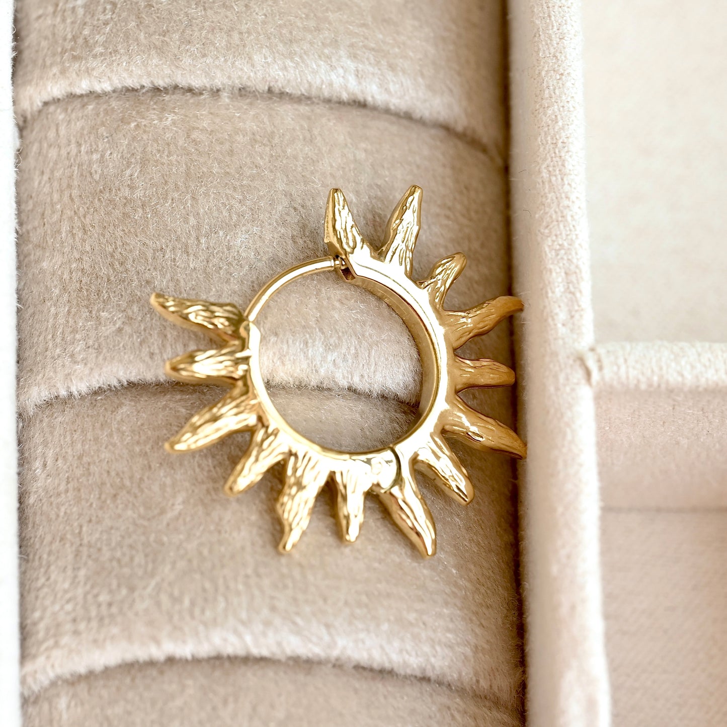 Medium Sun Hoop Earrings - Stainless Steel Sunburst Hoops