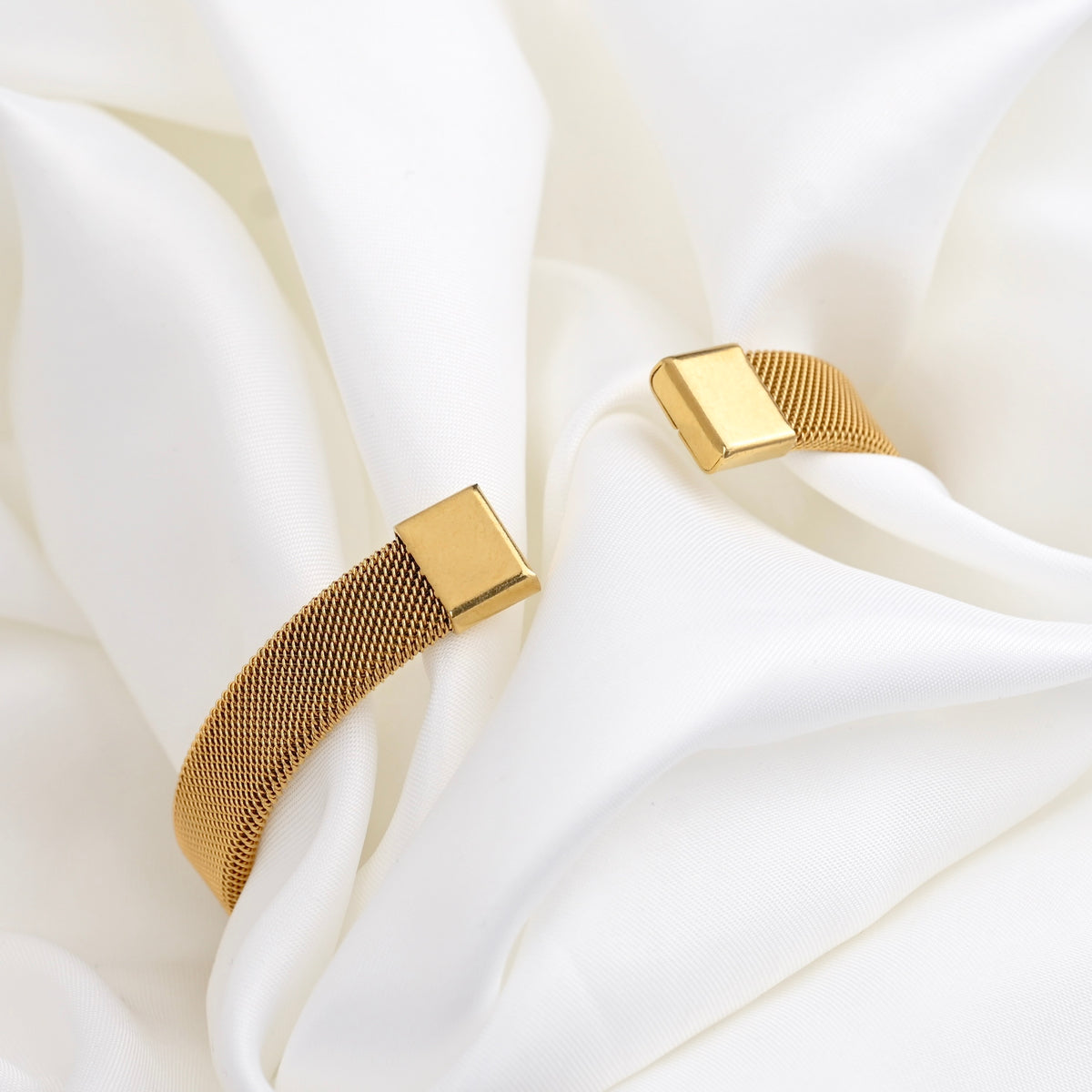 Wide Gold Mesh Cuff Bracelet - Stainless Steel Open Bangle