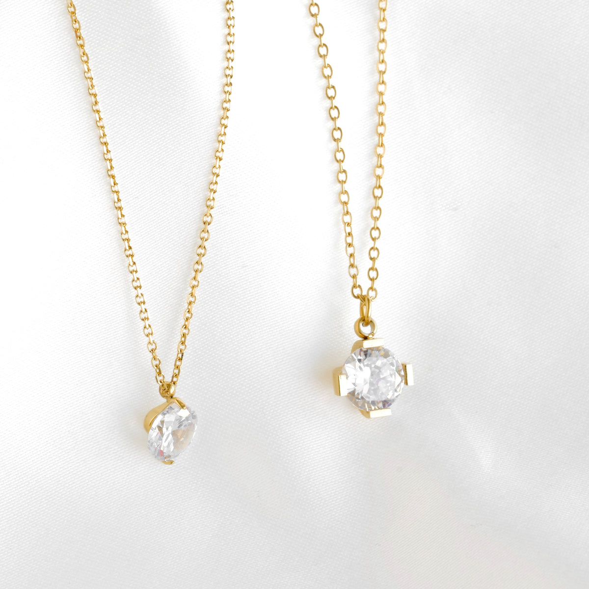 Round Solitaire Cubic Zirconia Necklace - Stainless Steel