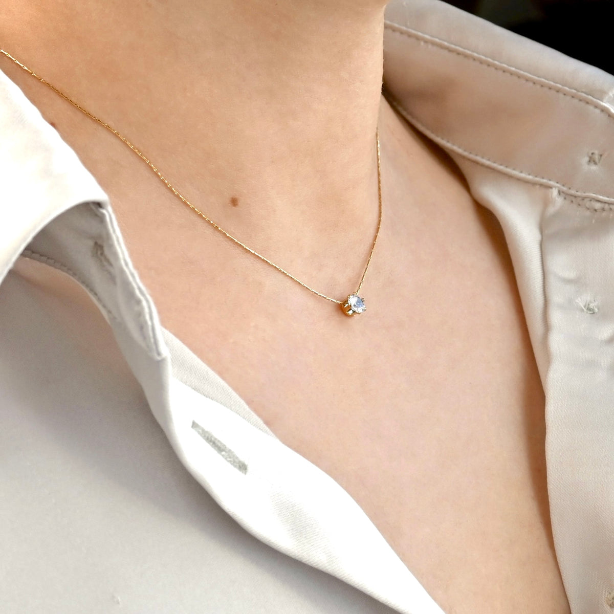 5mm Cubic Zirconia Solitaire Pendant Necklace - Stainless Steel