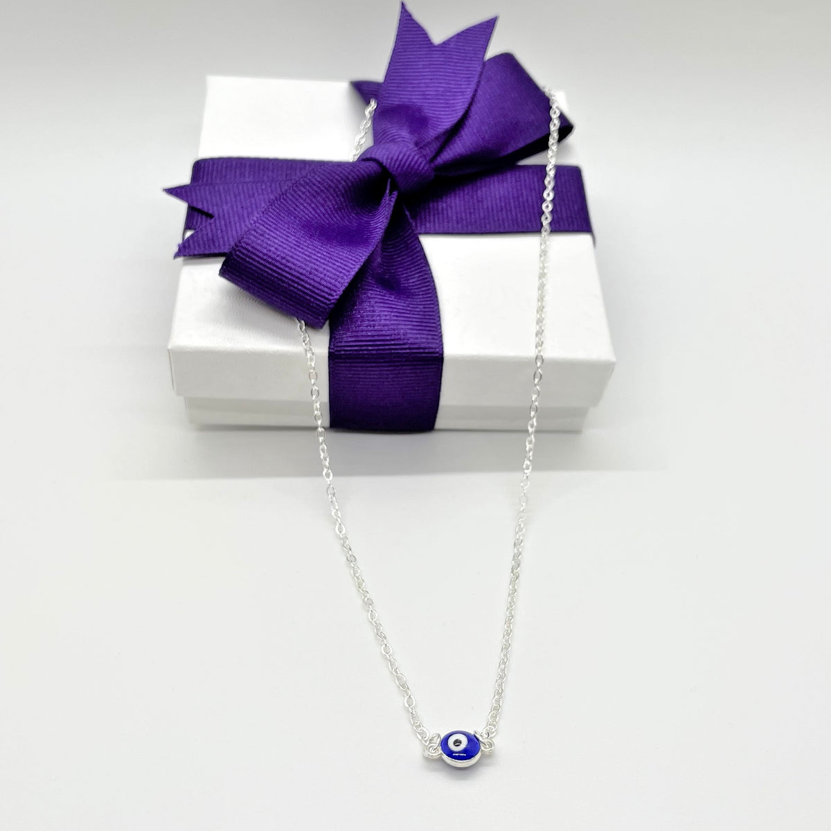 Tiny Enamel Evil Eye Necklace - Stainless Steel
