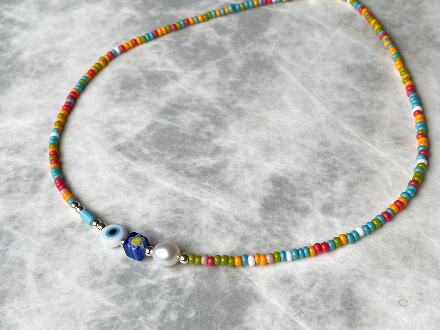 Evil Eye Pearl Choker