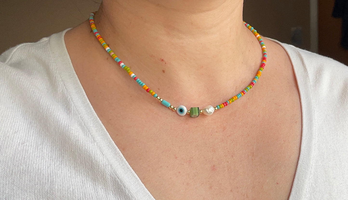 Evil Eye Pearl Choker