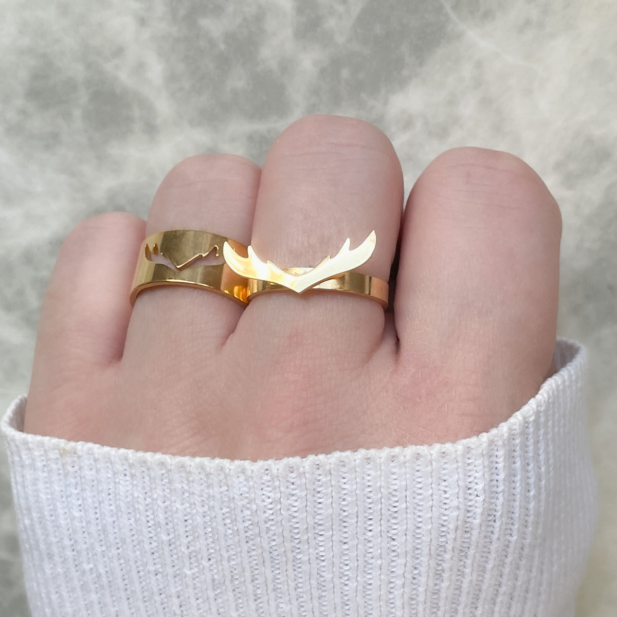 Antlers Ring Set, Deer Antler Couple Rings, Stainless Steel, Waterproof