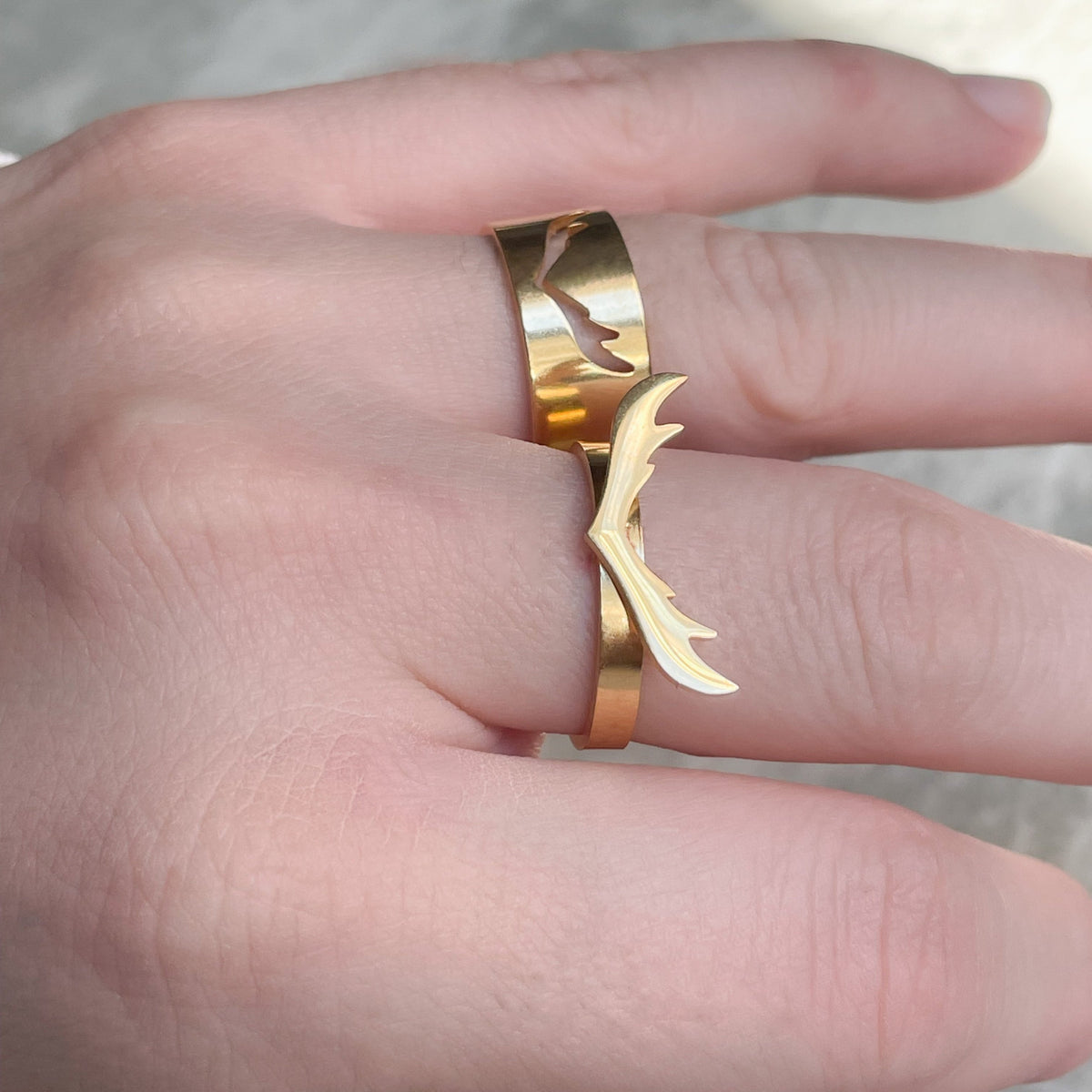 Antlers Ring Set, Deer Antler Couple Rings, Stainless Steel, Waterproof