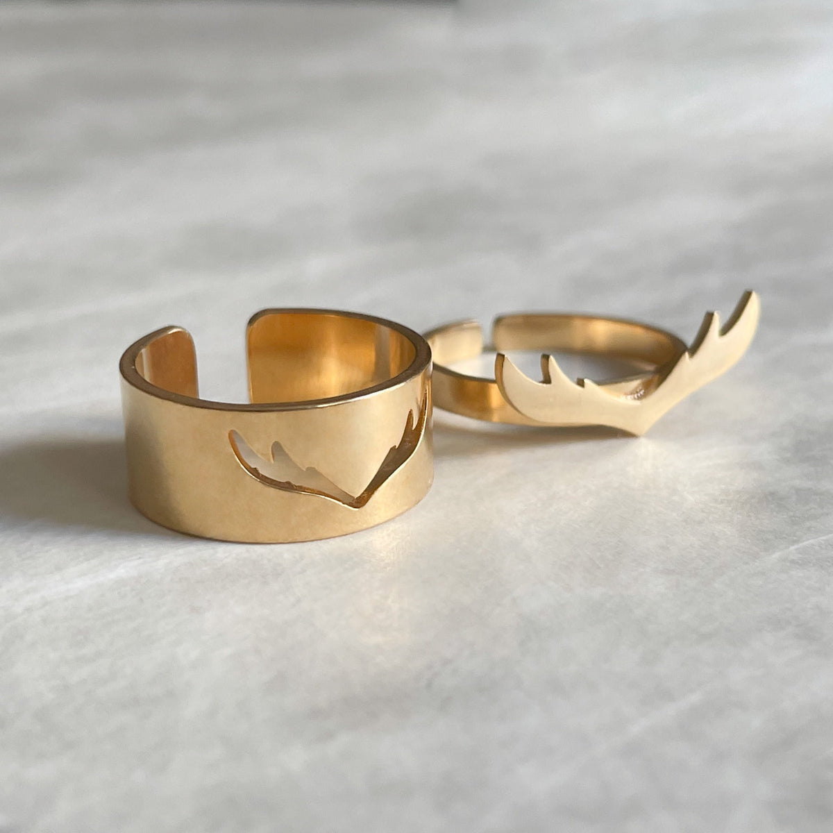 Antlers Ring Set, Deer Antler Couple Rings, Stainless Steel, Waterproof