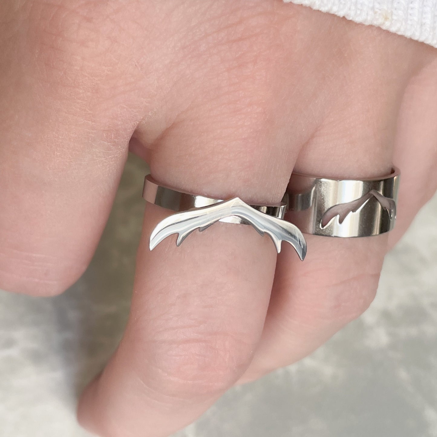 Antlers Ring Set, Deer Antler Couple Rings, Stainless Steel, Waterproof