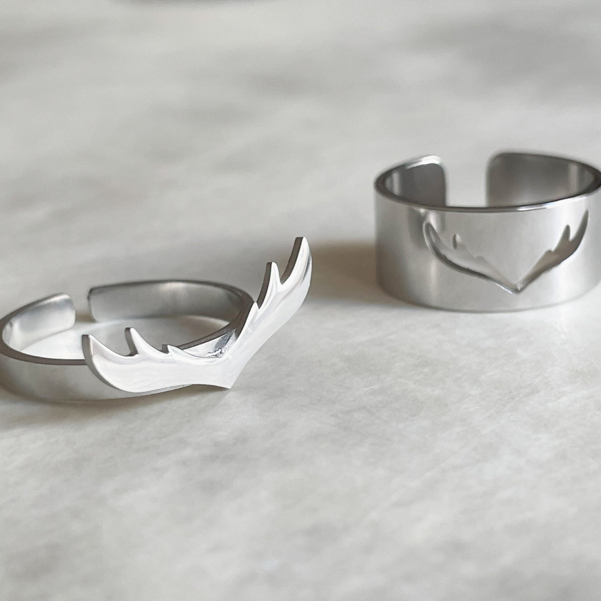 Antlers Ring Set, Deer Antler Couple Rings, Stainless Steel, Waterproof