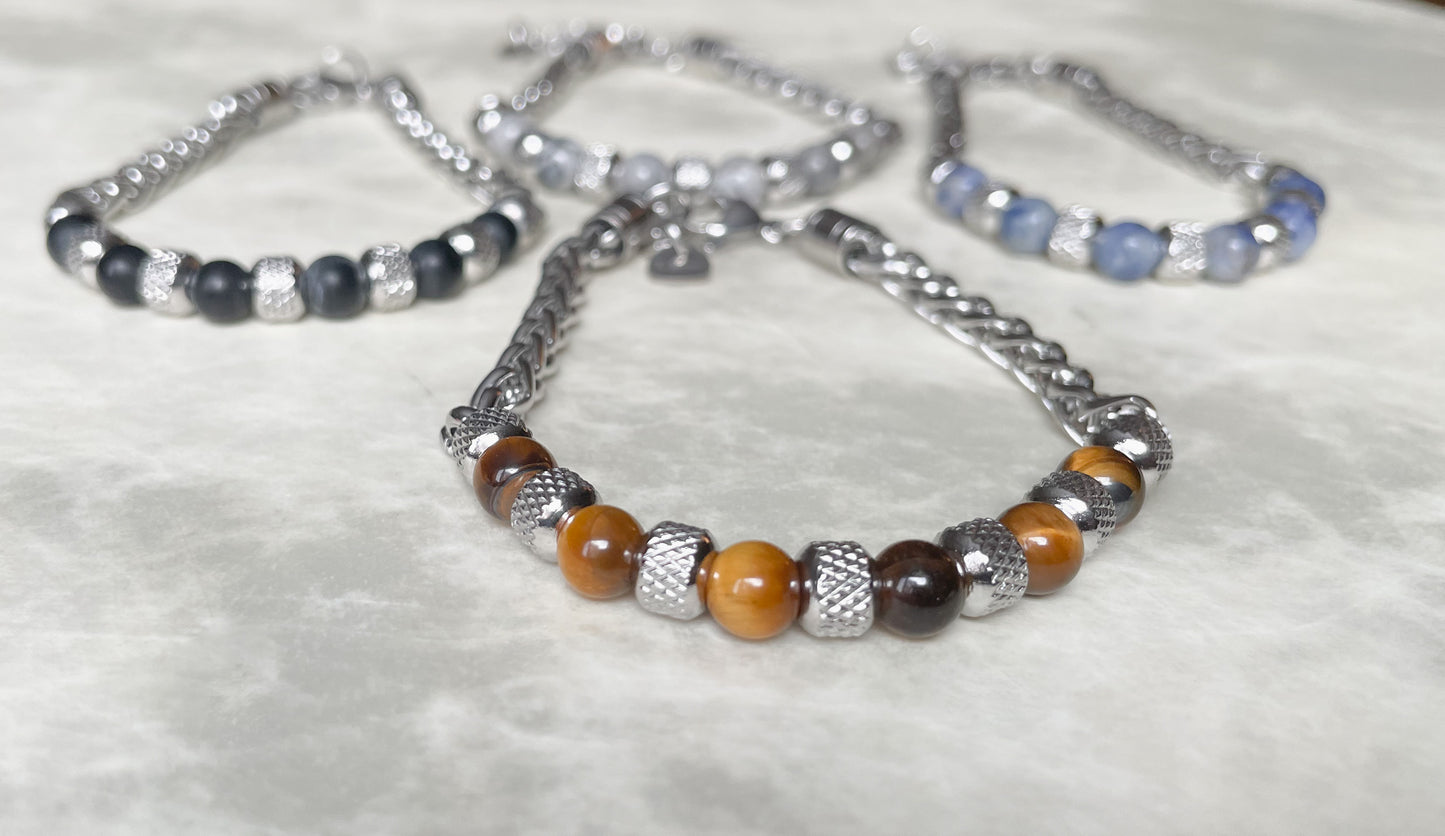 Men's Stainless Steel Gemstone Bracelet