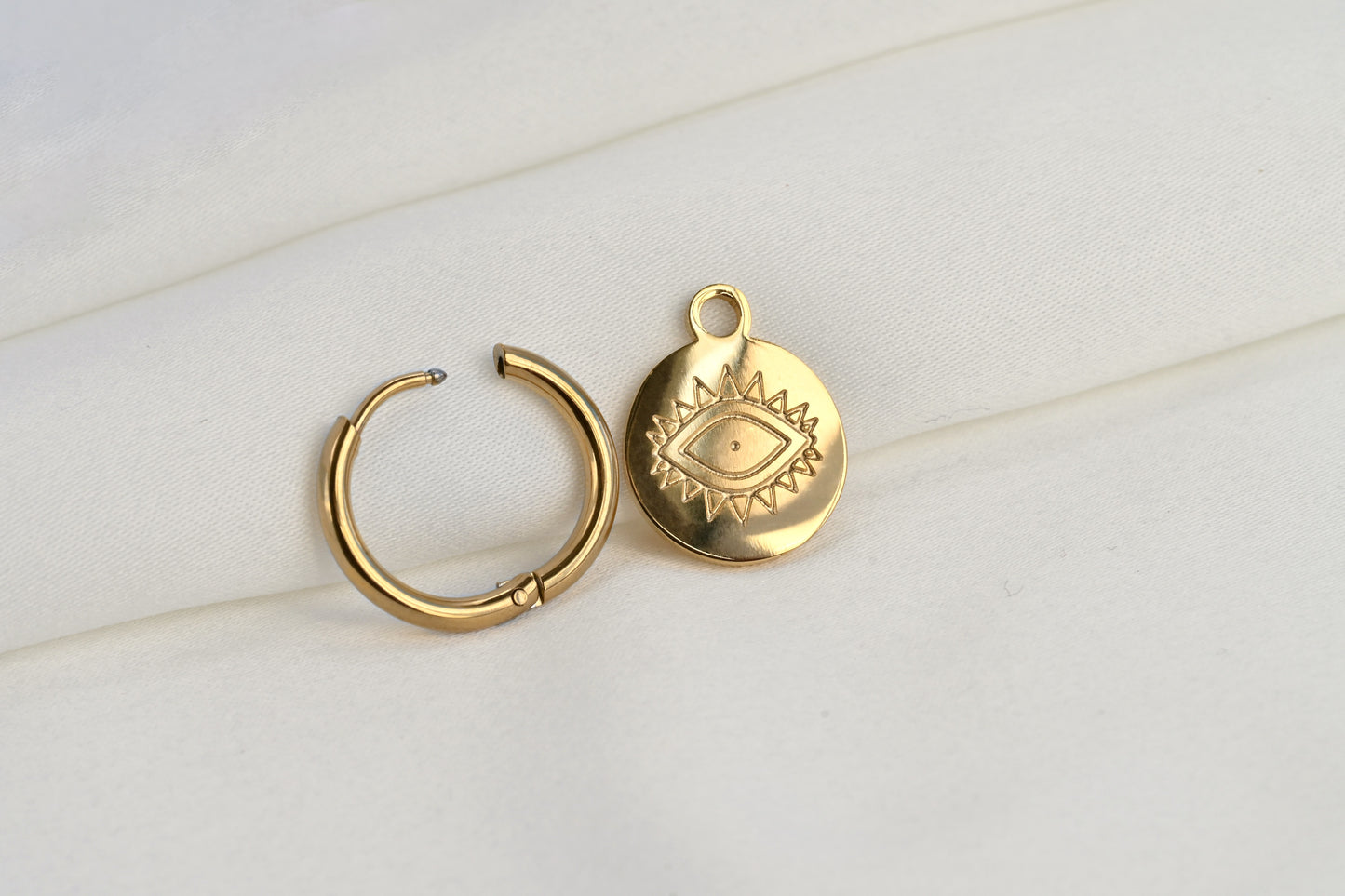 Evil Eye Coin Charm Hoops