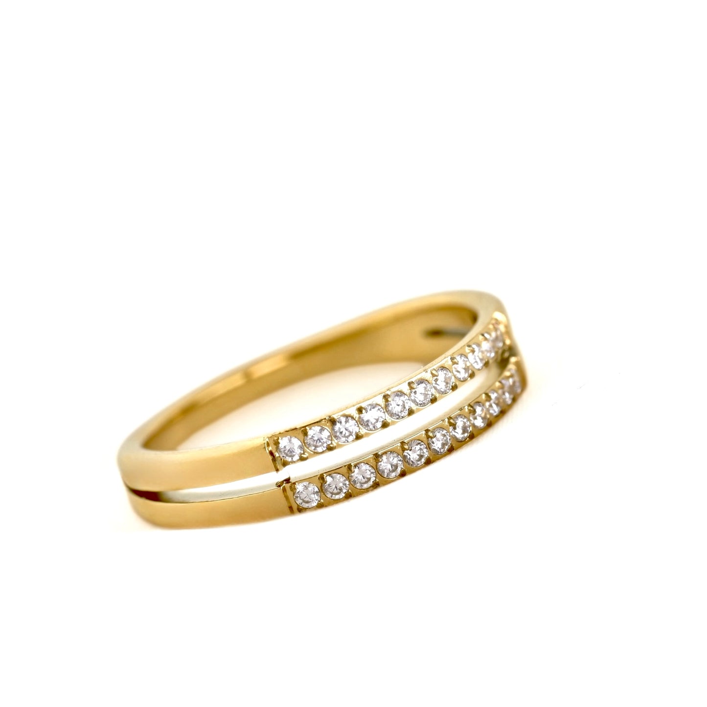 Double Layered Pavé CZ Ring - Stainless Steel Stacked Band