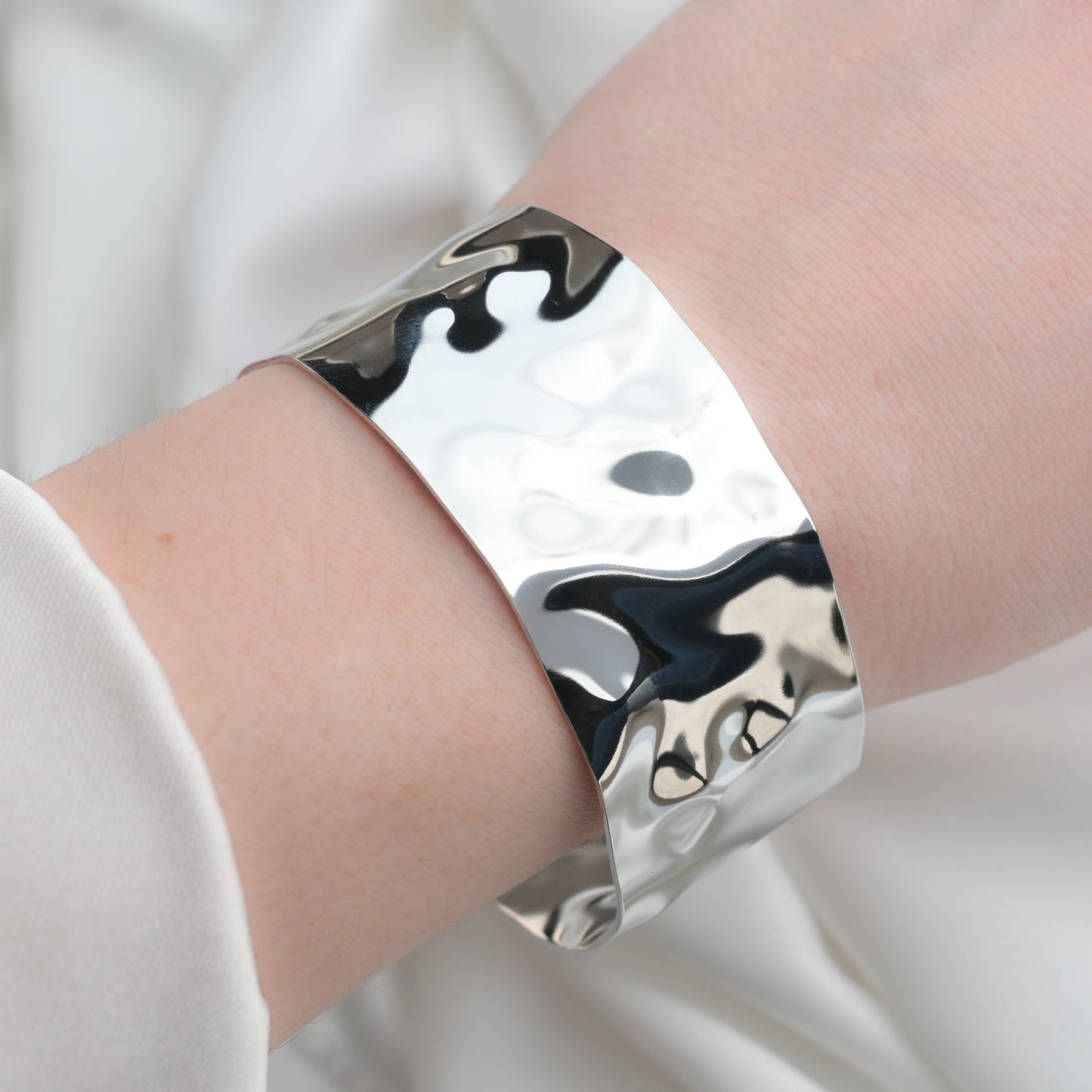 Wide Hammered Cuff Bracelet