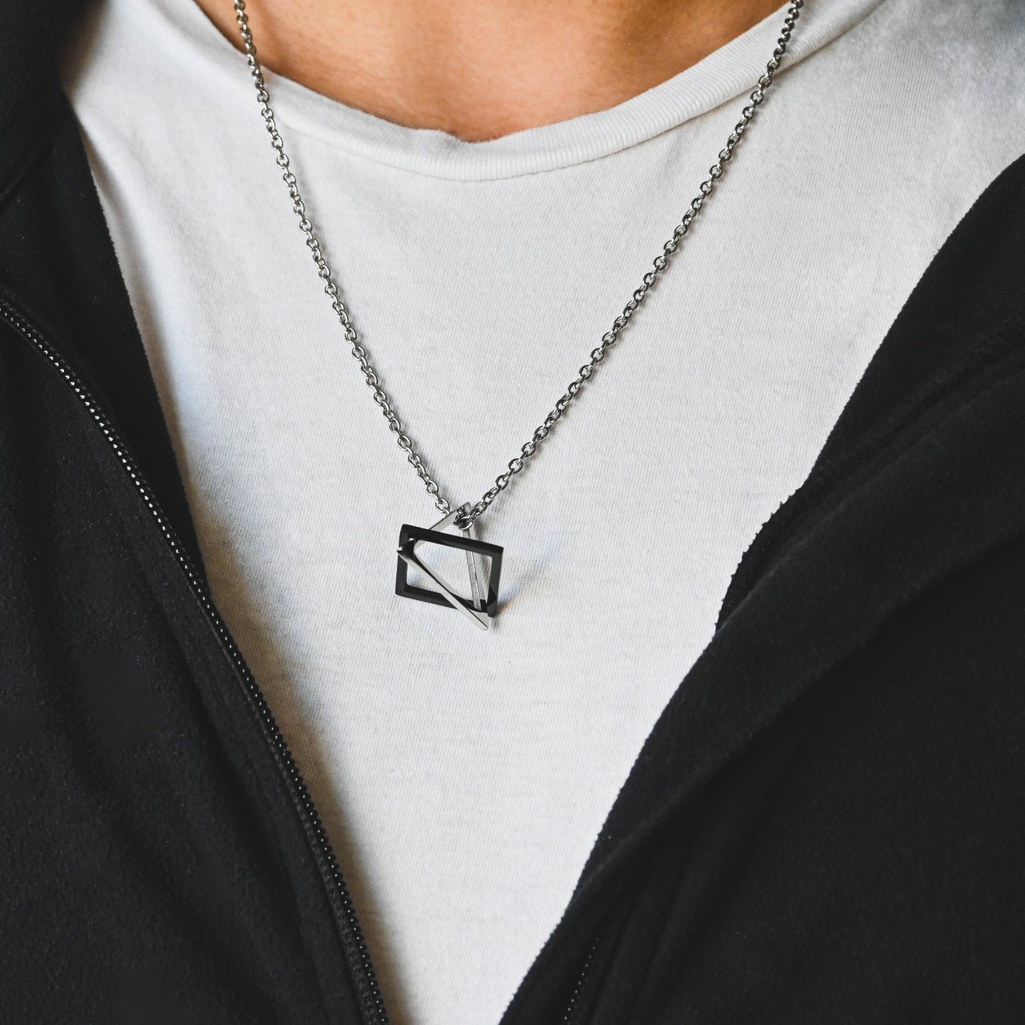 Men's Geometric Interlocking Square and Triangle Necklace - 24"