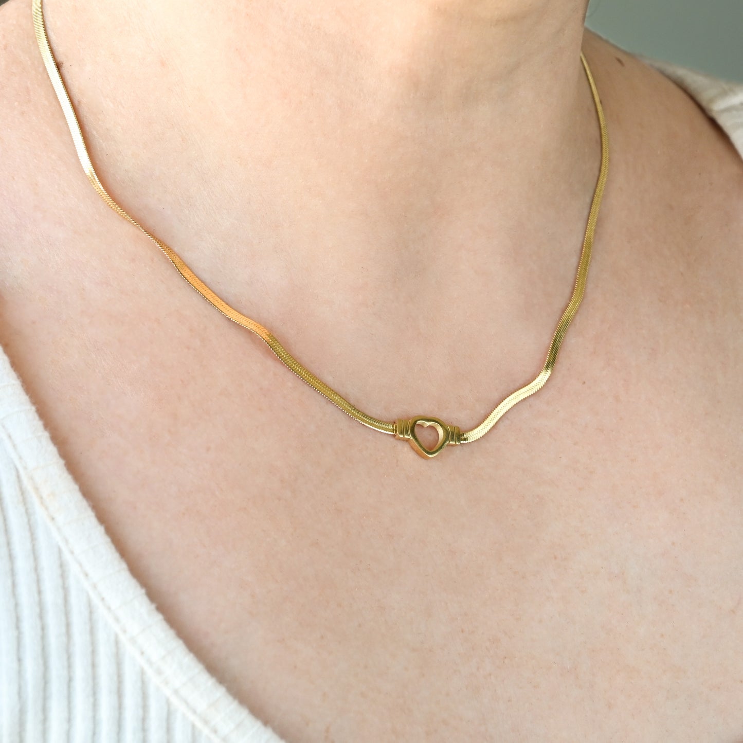 Medium Herringbone Heart Necklace