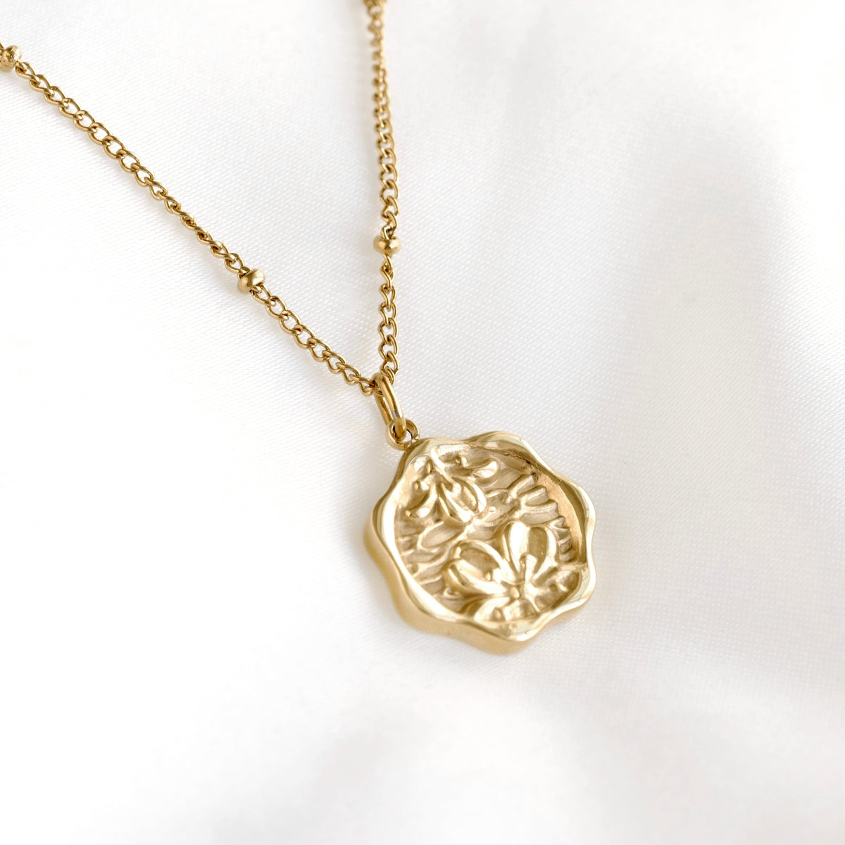 Coin Flower Pendant Necklace - Stainless Steel
