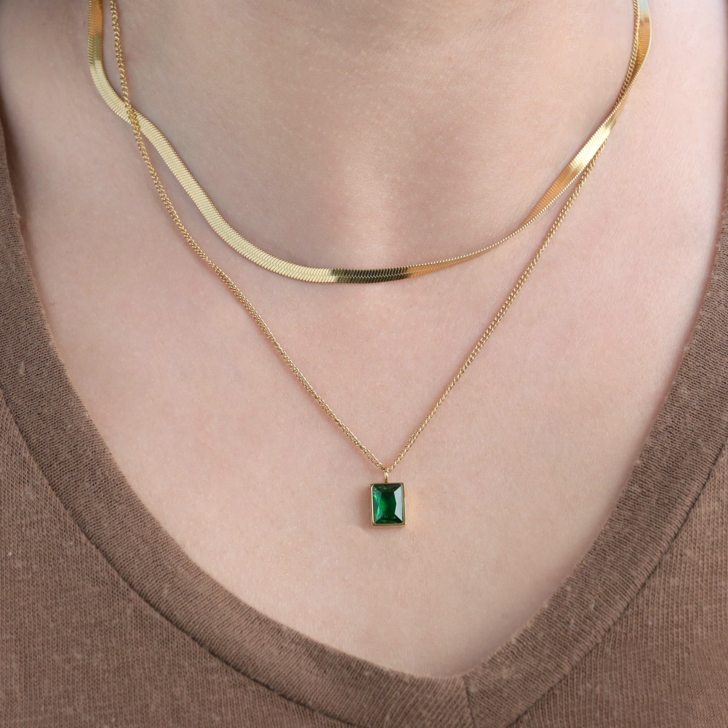 Emerald Herringbone Necklace