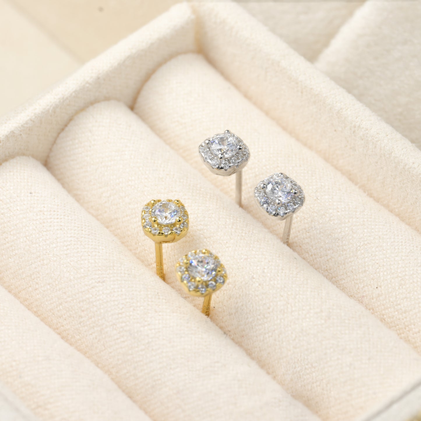 Halo Cushion Diamond Studs