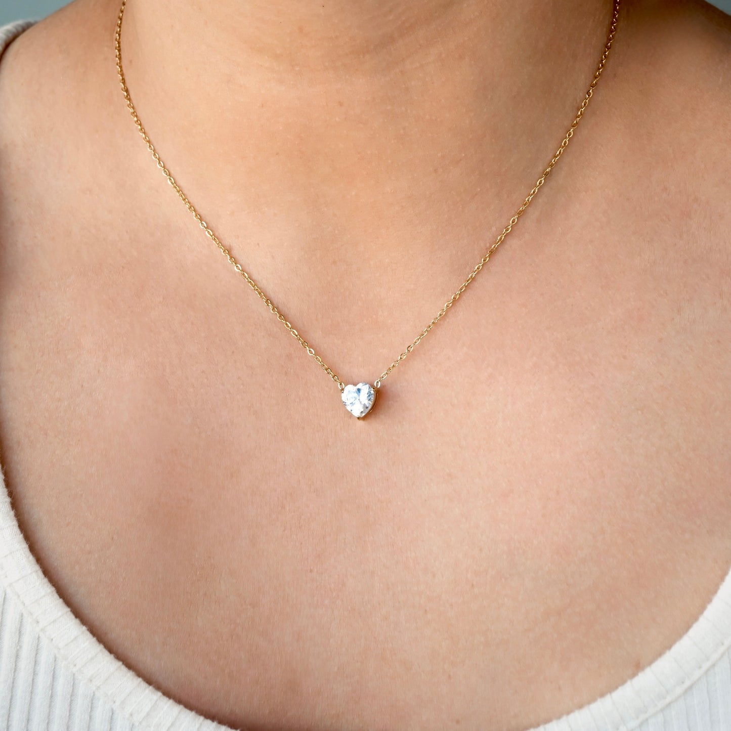 Collier cœur diamant en acier inoxydable, zircone cubique taille cœur