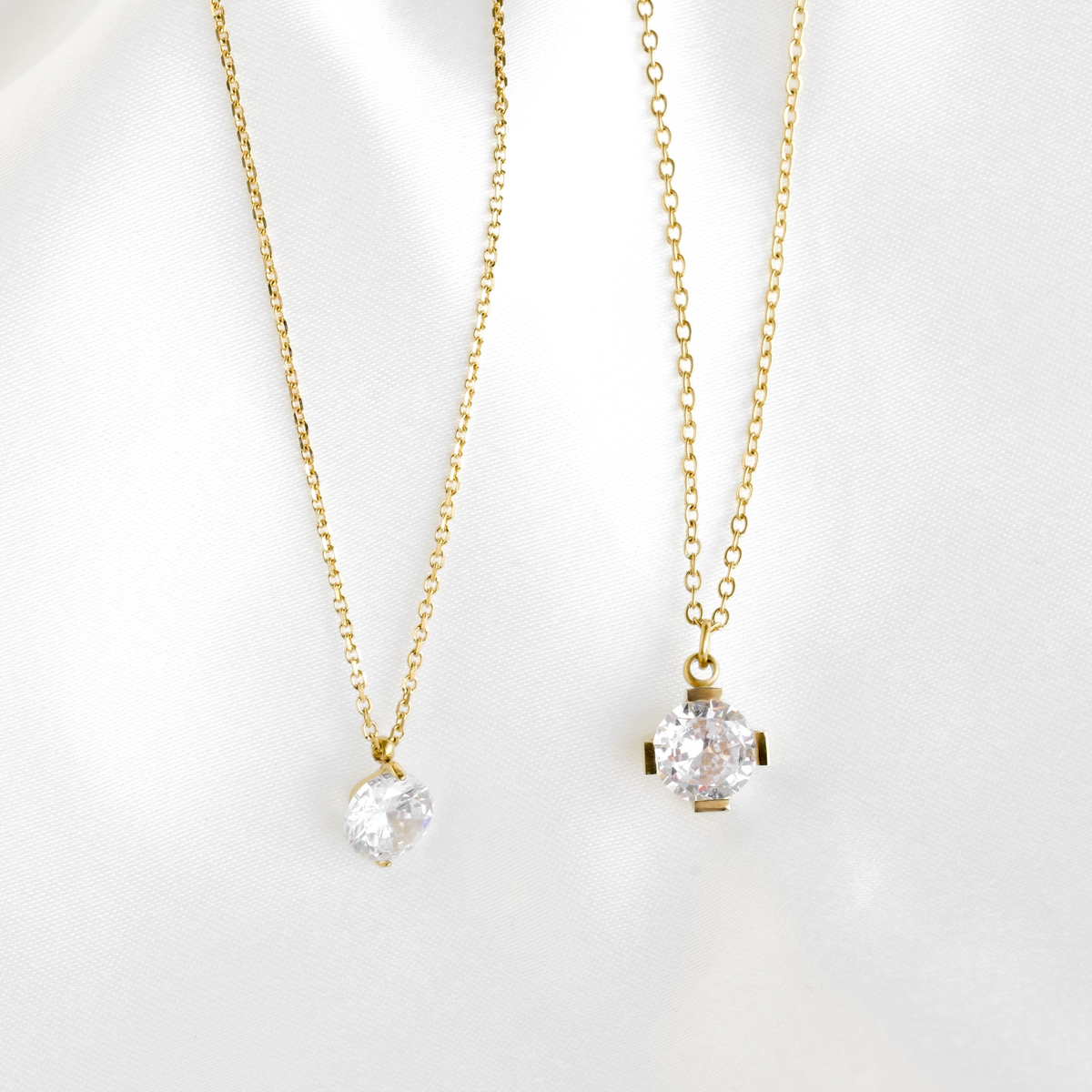 Round Solitaire Cubic Zirconia Necklace - Stainless Steel