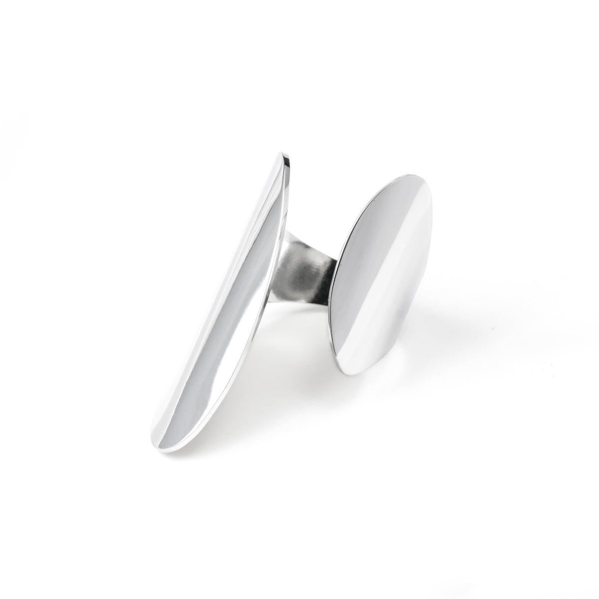 Wide Oval Silver ring with a modern design on a white background