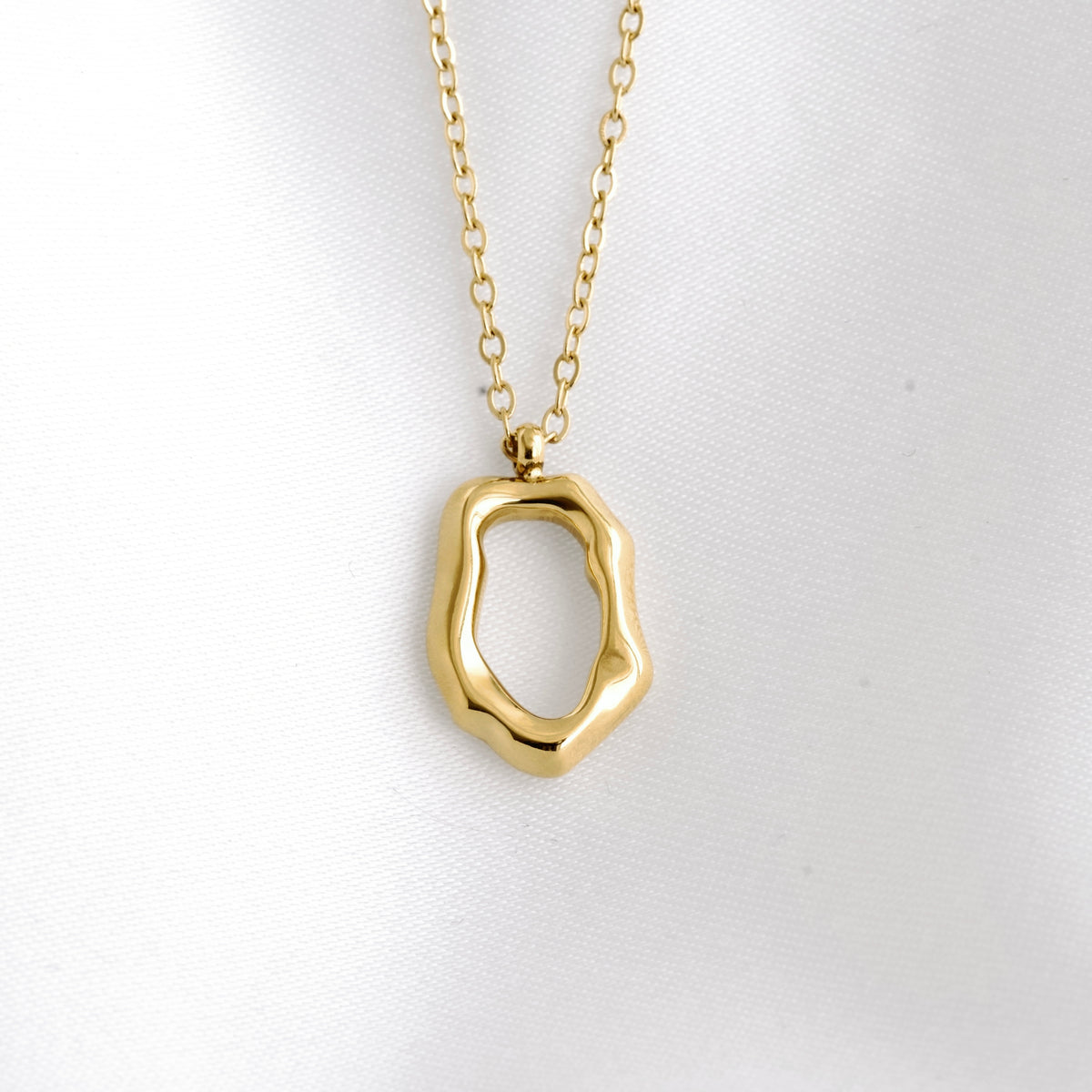 Organic Oval Open Circle Necklace - Stainless Steel