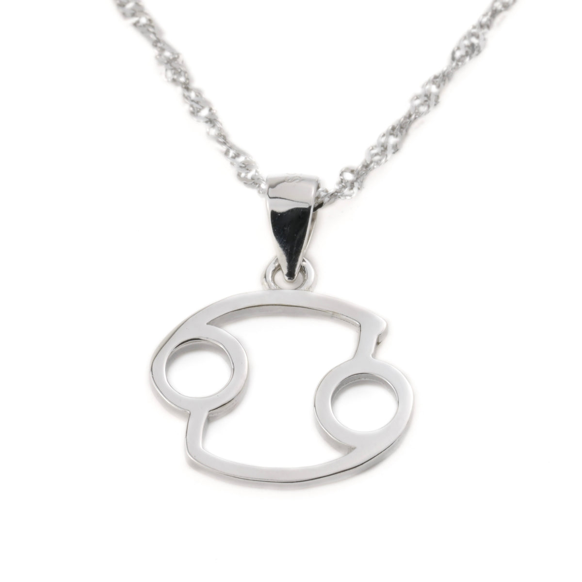 Silver Cancer pendant necklace on a white background