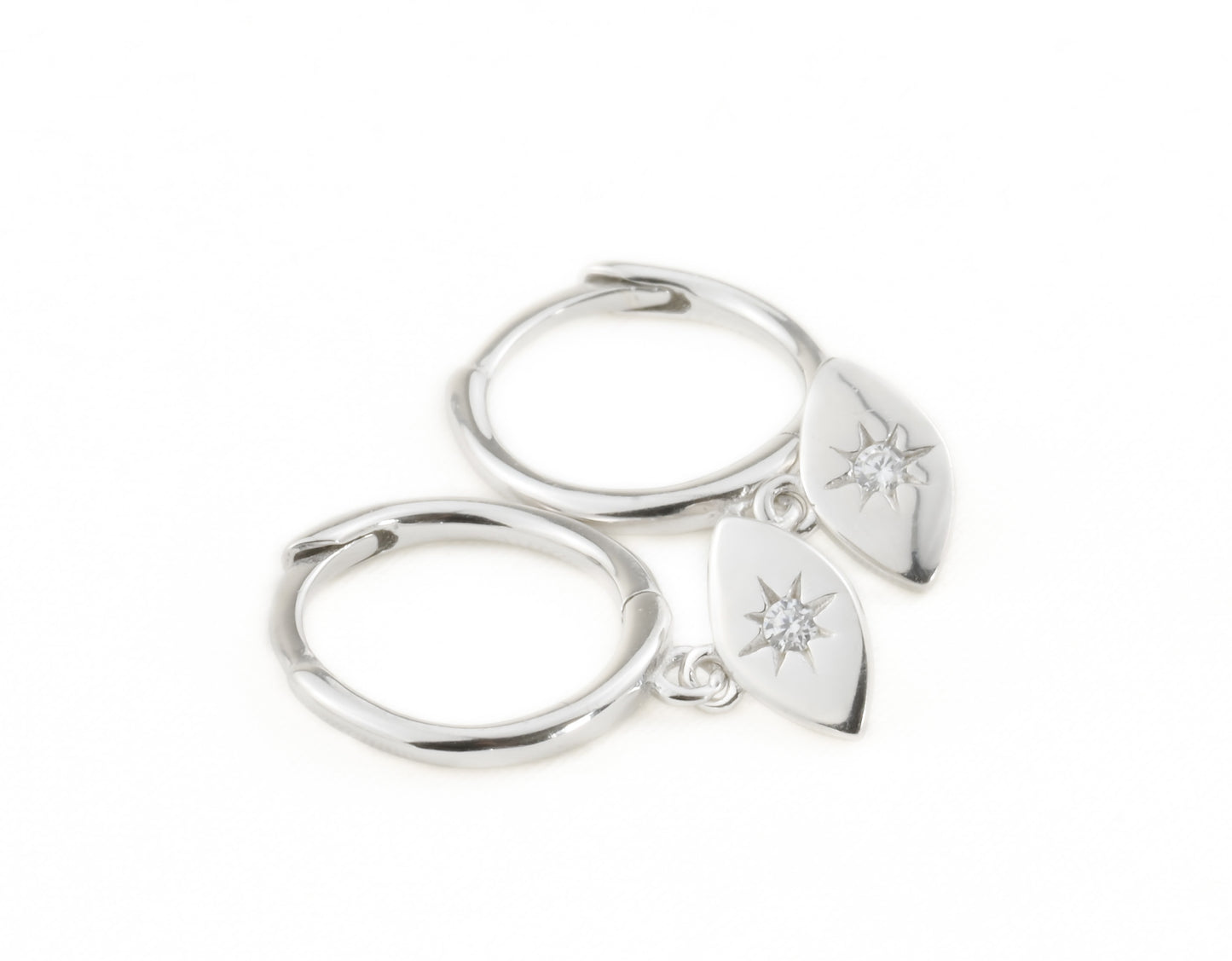 Silver Diamond Charm Hoops