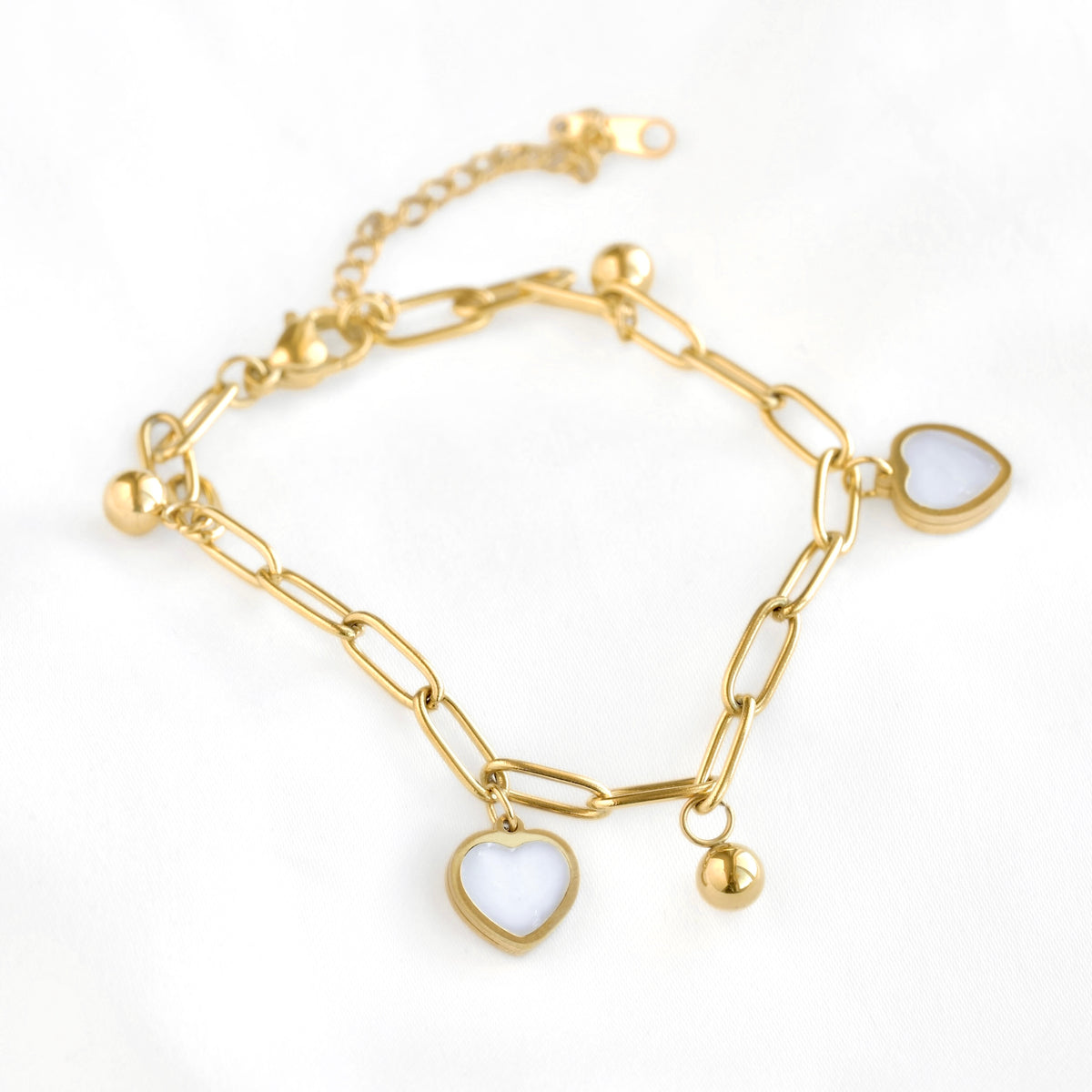 Gold Shell Inlay Paperclip Heart Bracelet - Stainless Steel