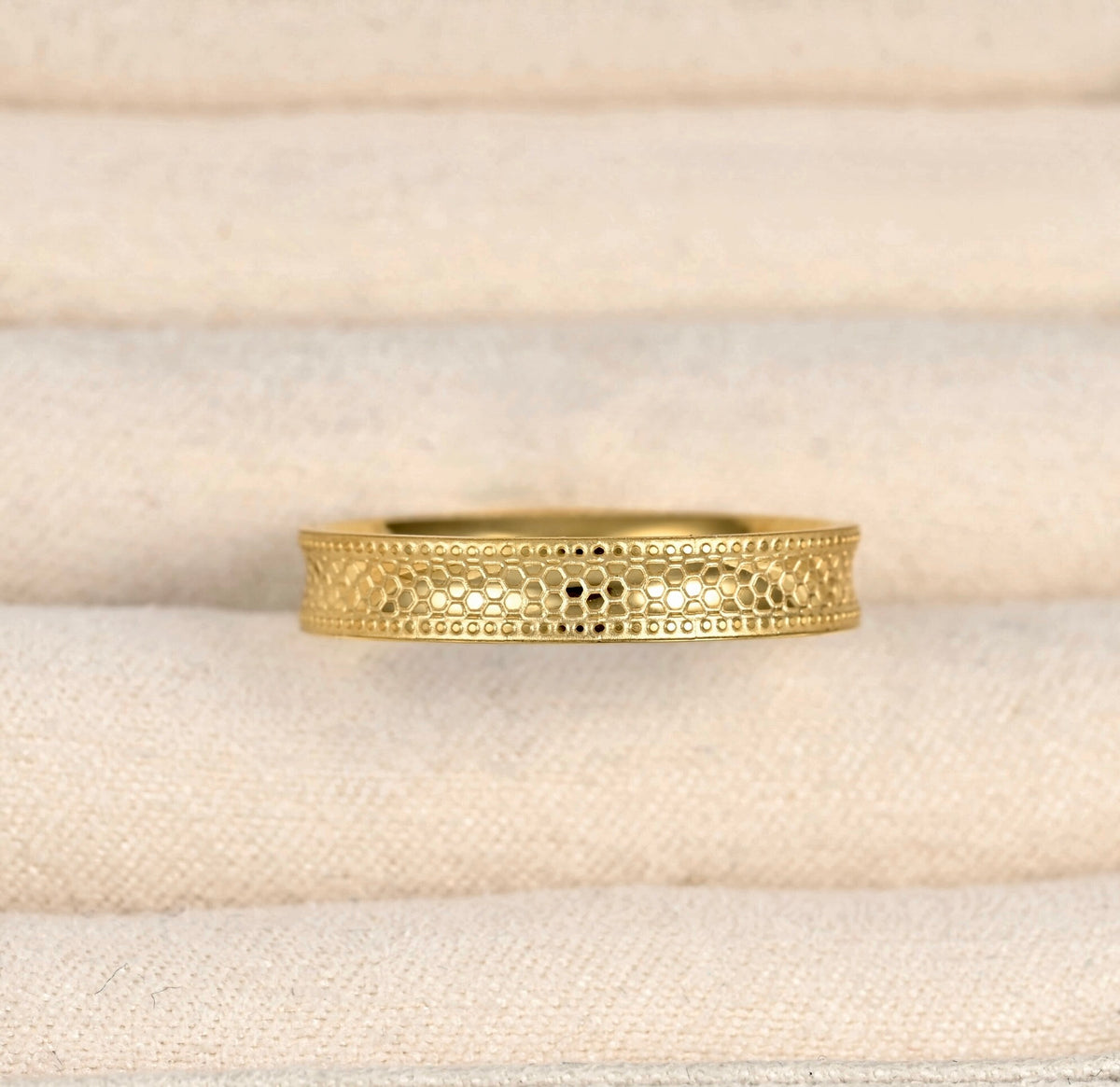 Vintage Style Dotted Gold Stacking Ring - Stainless Steel