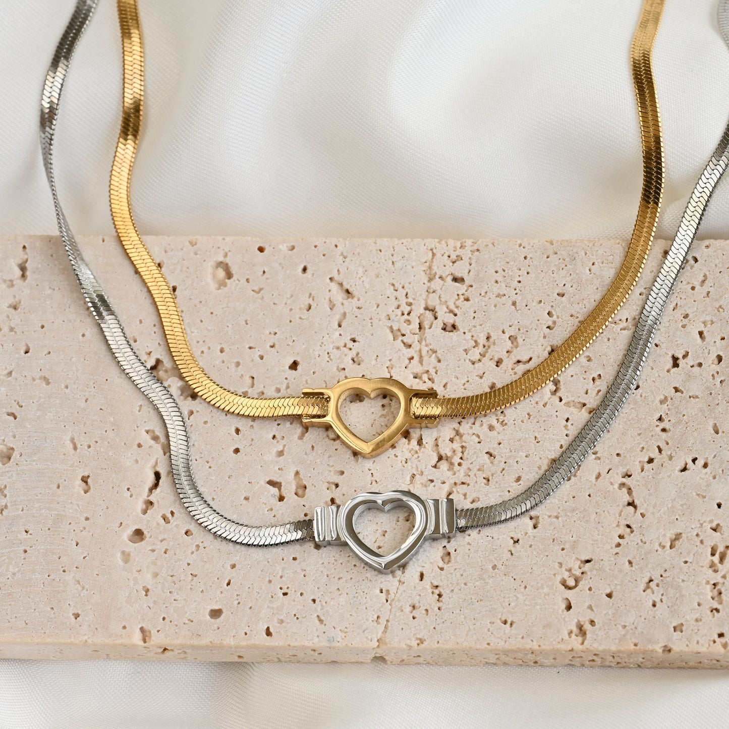 Medium Herringbone Heart Necklace