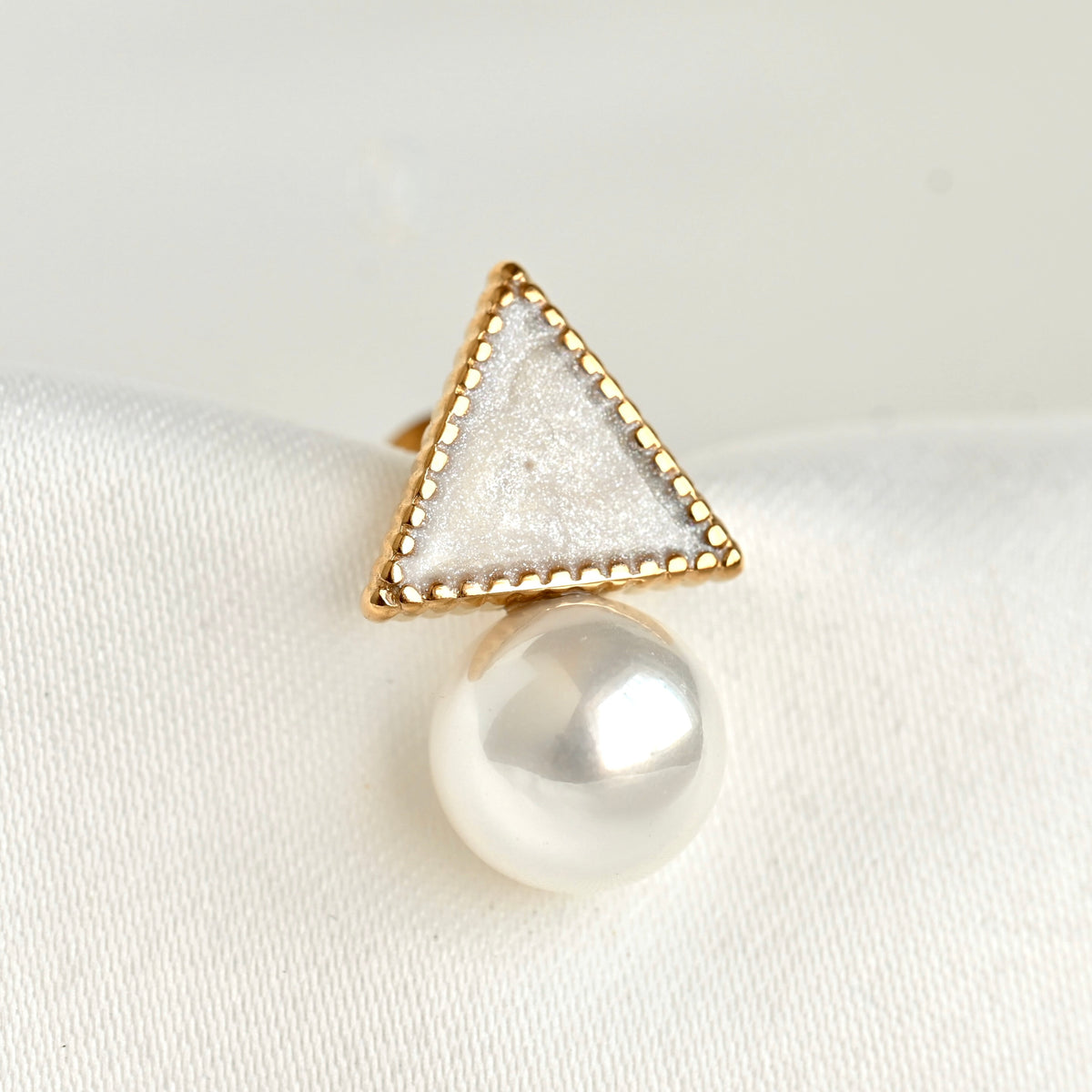 Milgrain Triangle Pearl Earrings - Stainless Steel