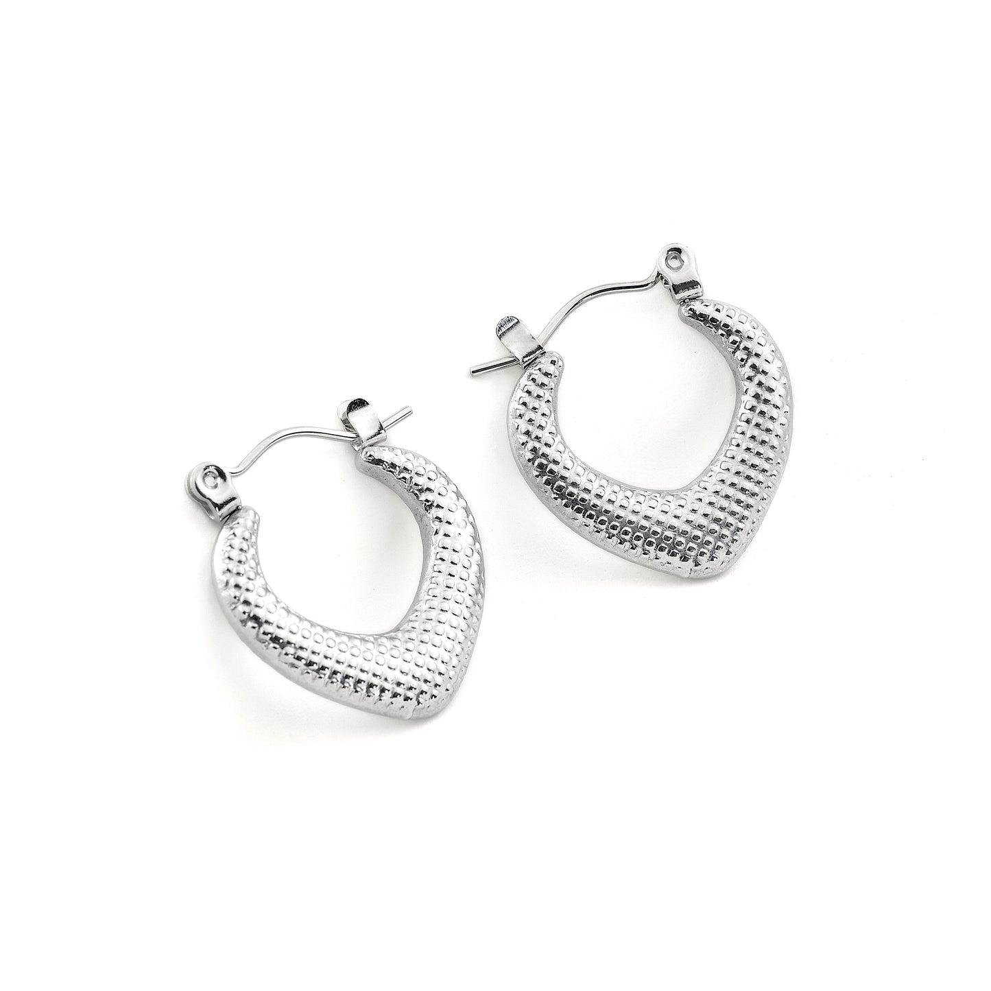 Silver hoop earrings on a white background