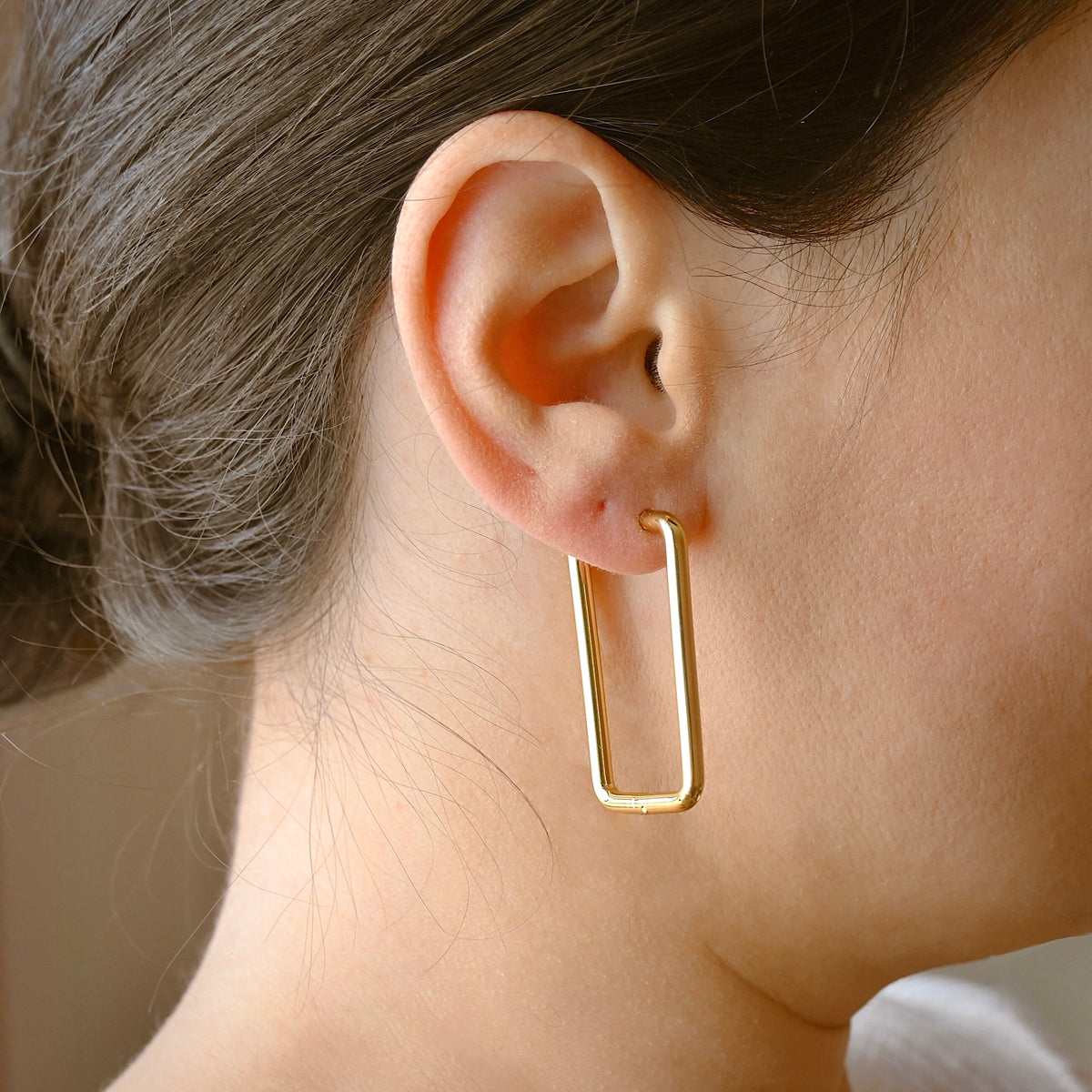 Oversized Rectangle Hoop Earrings - 18k Gold Stainless Steel