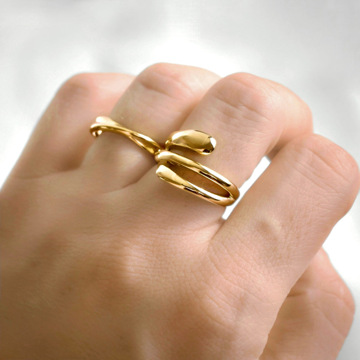 Chunky Sculptural Gold Wrap Ring - Stainless Steel