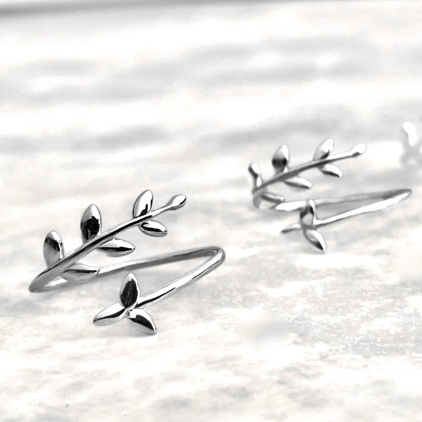 Dainty Silver Olive Branch Ring - 925 Sterling Silver - Adjustable
