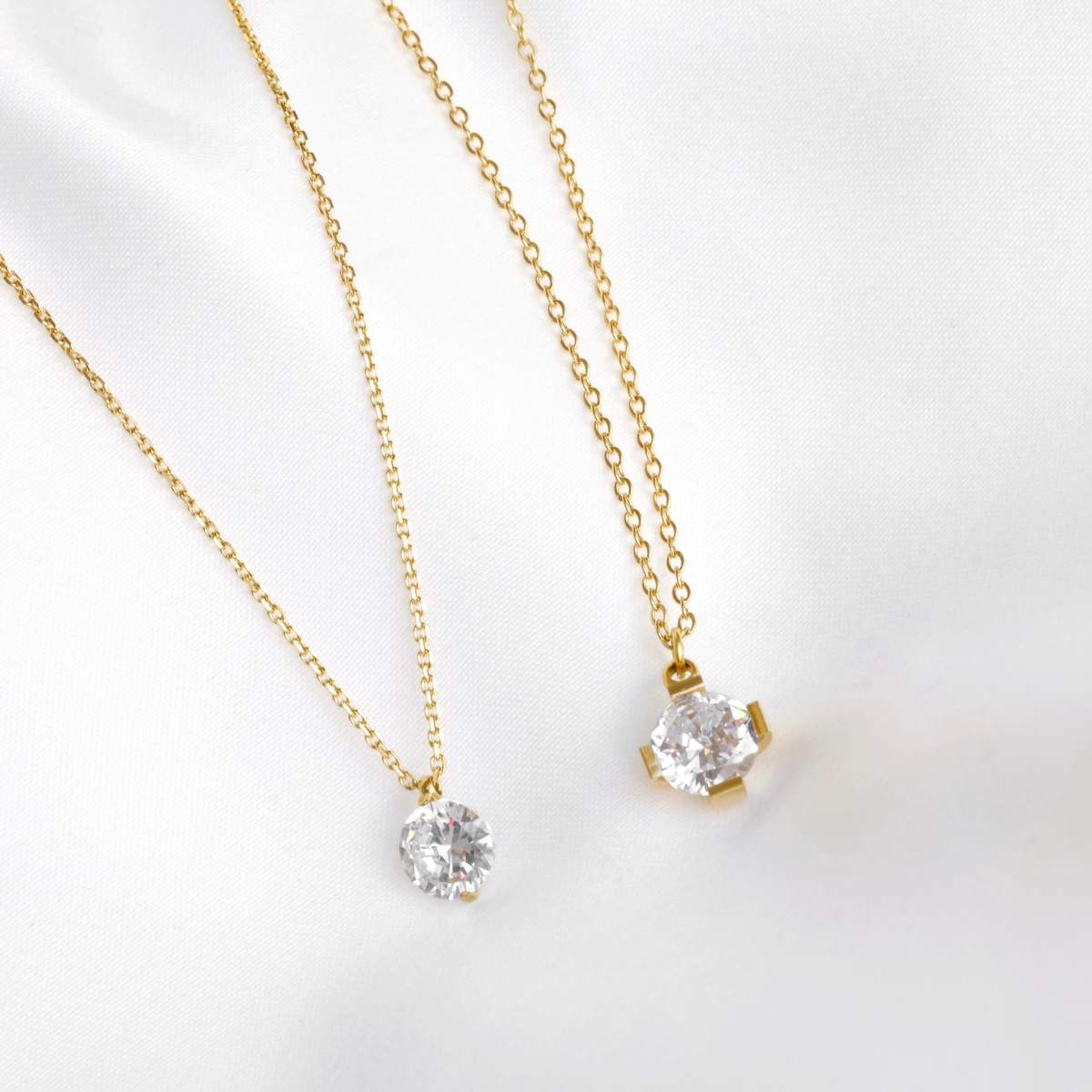 Round Solitaire Cubic Zirconia Necklace - Stainless Steel