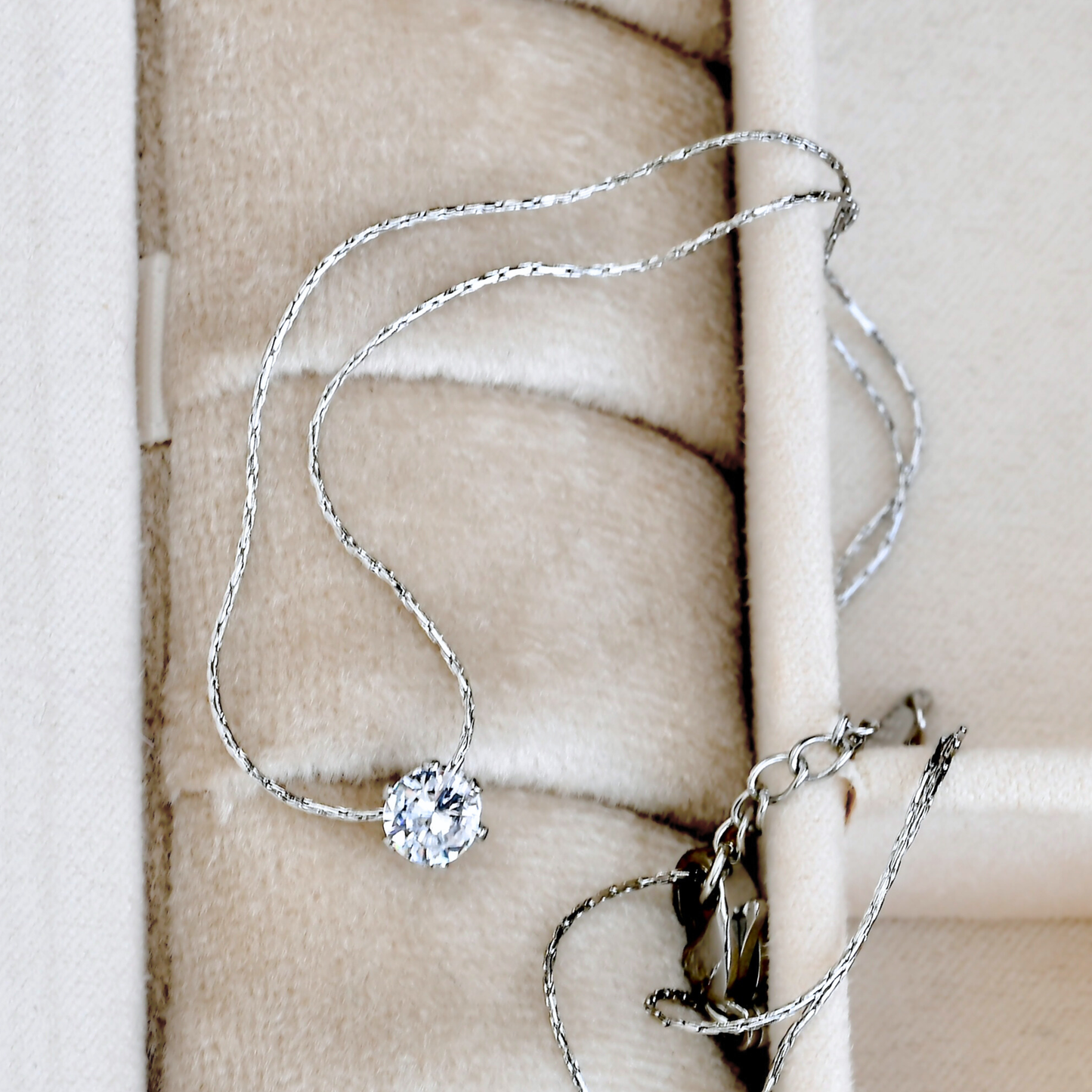 Solitaire Necklace, Sleek Diamond Necklace , Stainless Steel, CZ, 16"