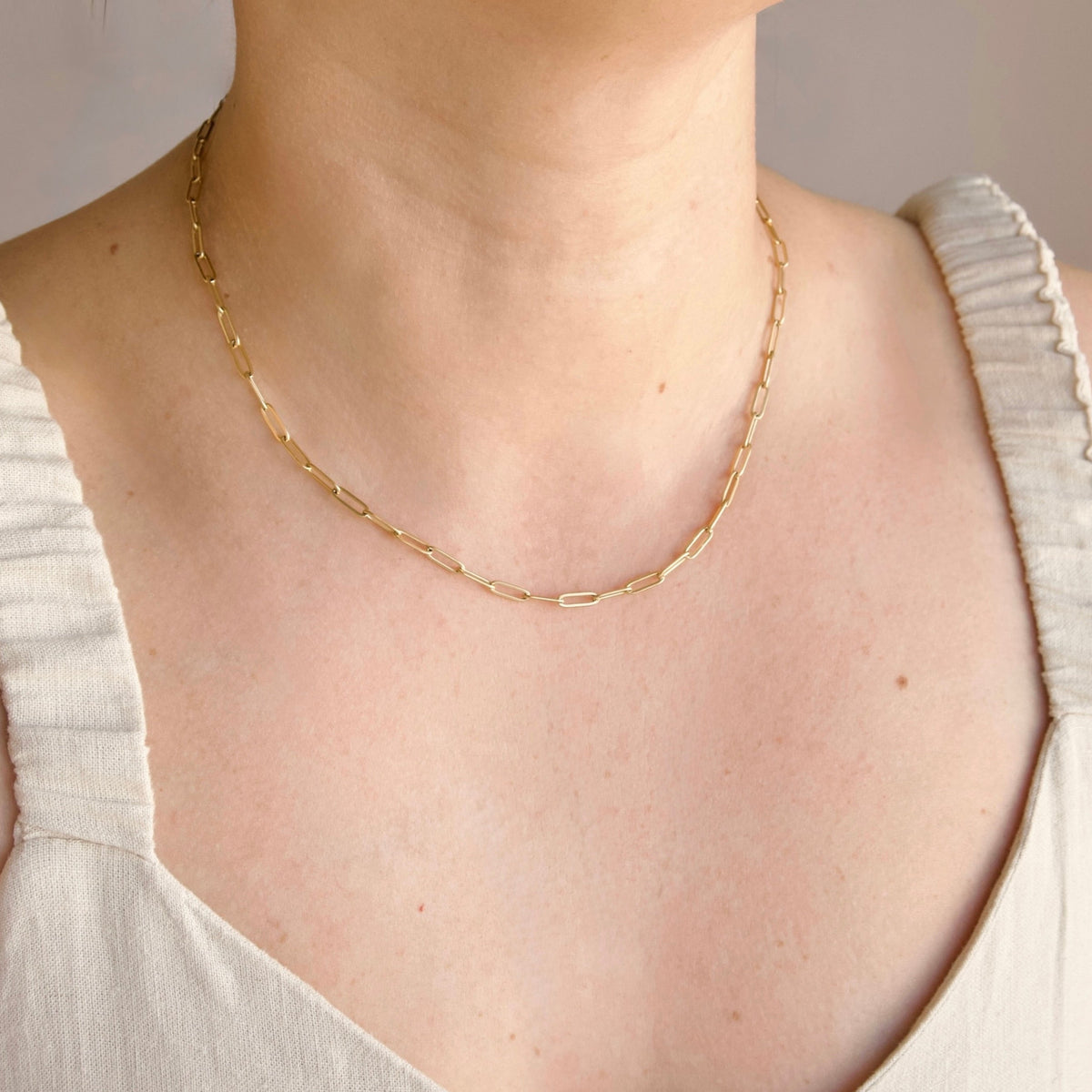 Small Paperclip Chain Necklace - Stainless Steel Link Chain