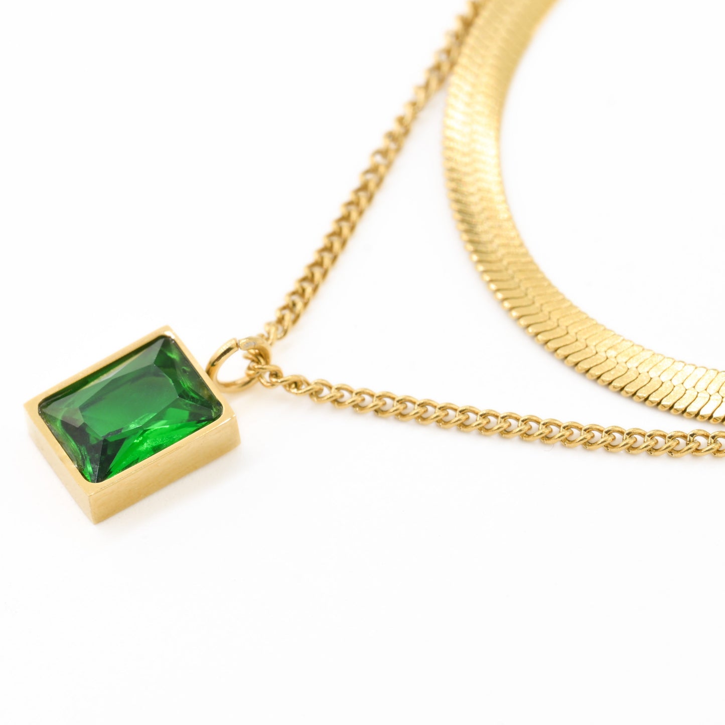 Emerald Herringbone Necklace