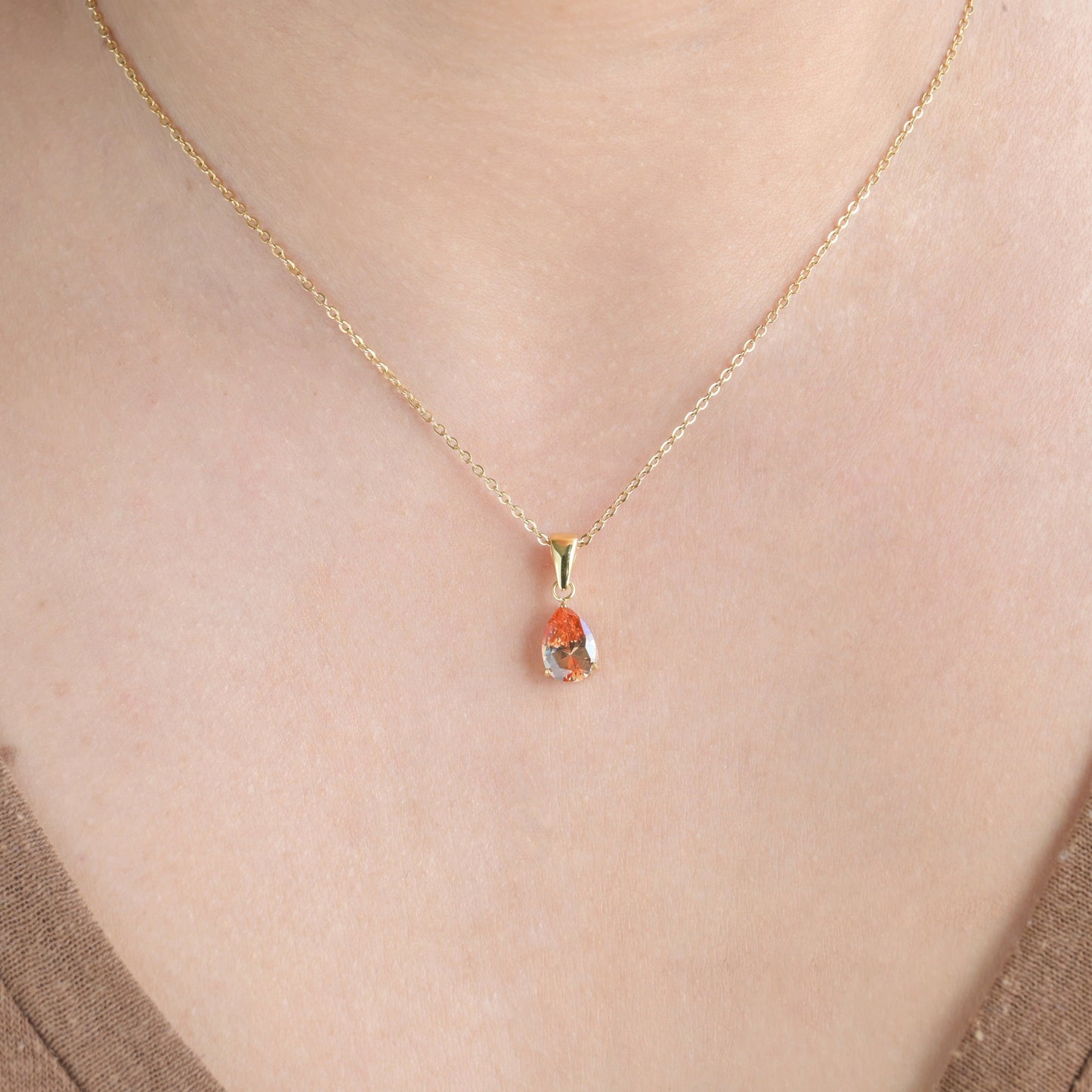 Pear Diamond Necklace - Birthstone Necklace