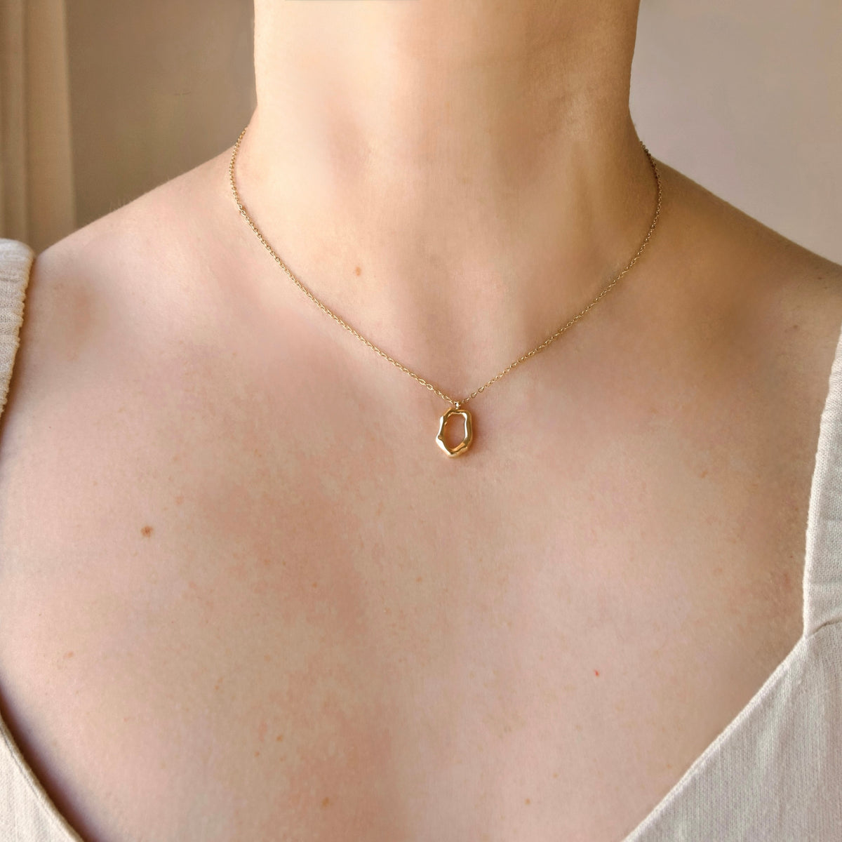 Organic Oval Open Circle Necklace - Stainless Steel