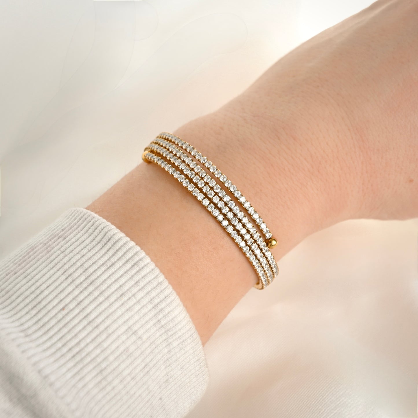Gold CZ Tennis Wrap Bangle - Stainless Steel CZ Coil Bangle