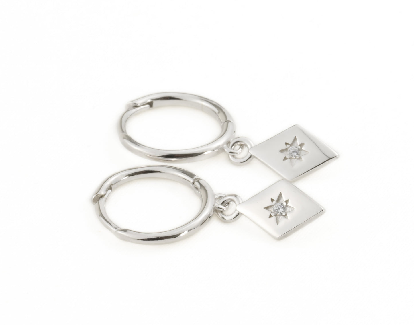 Silver Diamond Charm Hoops