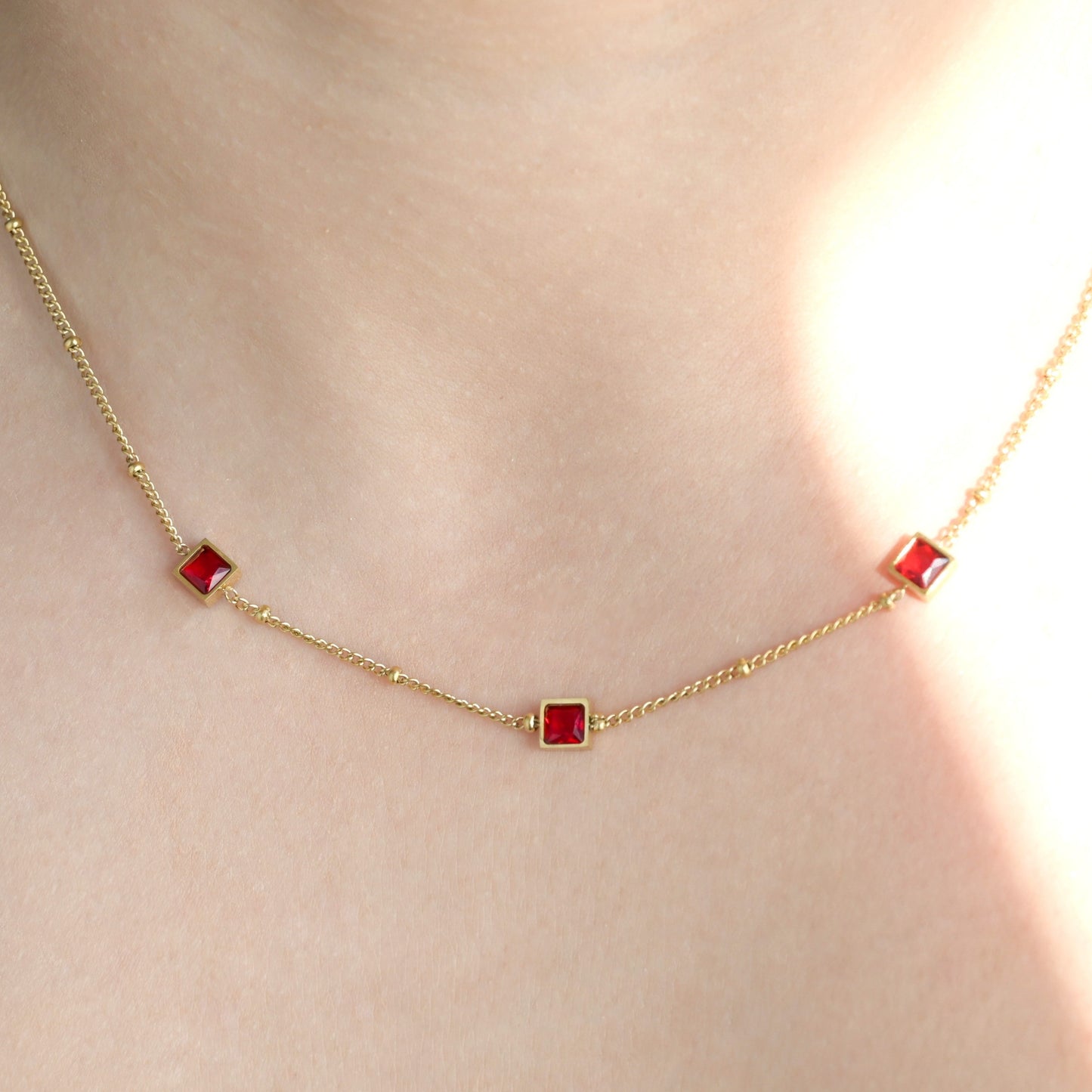Garnet Diamond Necklace - January Birthstone Necklace